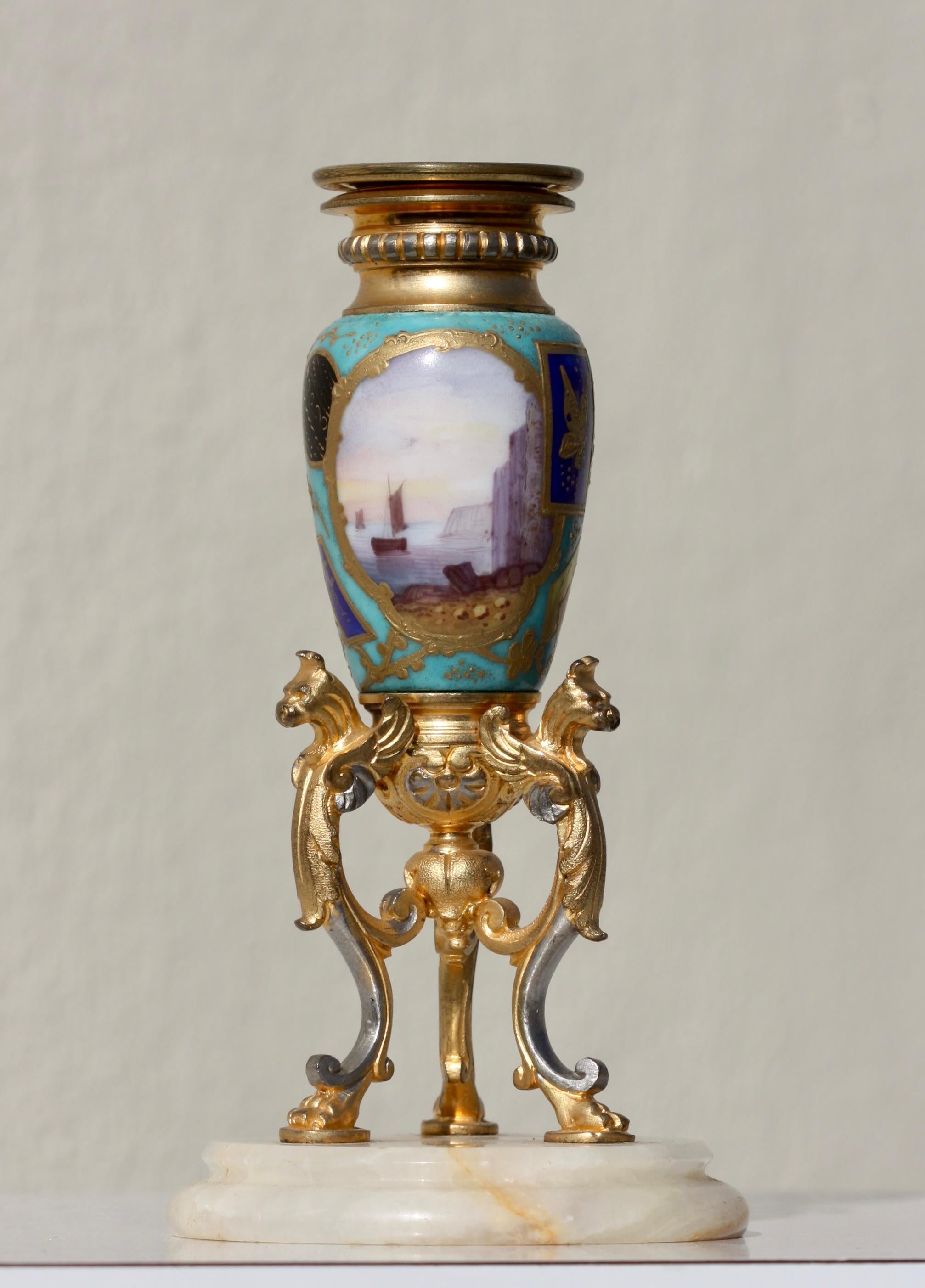French Gilt-Bronze and Sevrès Style Porcelain-Mounted Candle Stick For Sale 4