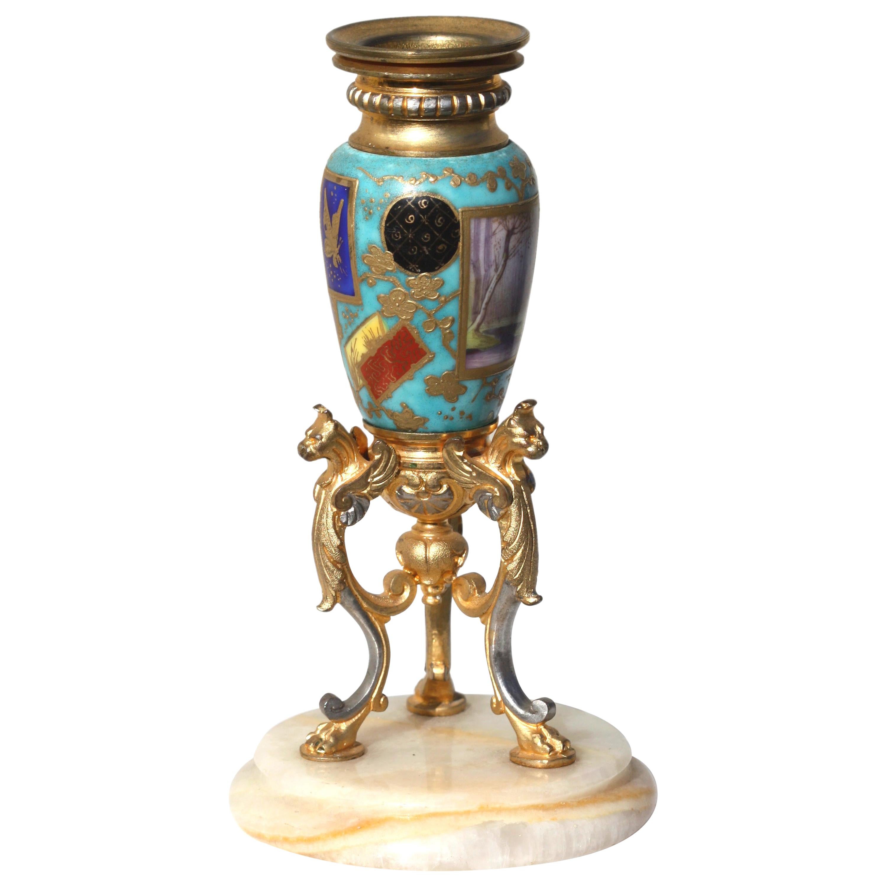 French Gilt-Bronze and Sevrès Style Porcelain-Mounted Candle Stick