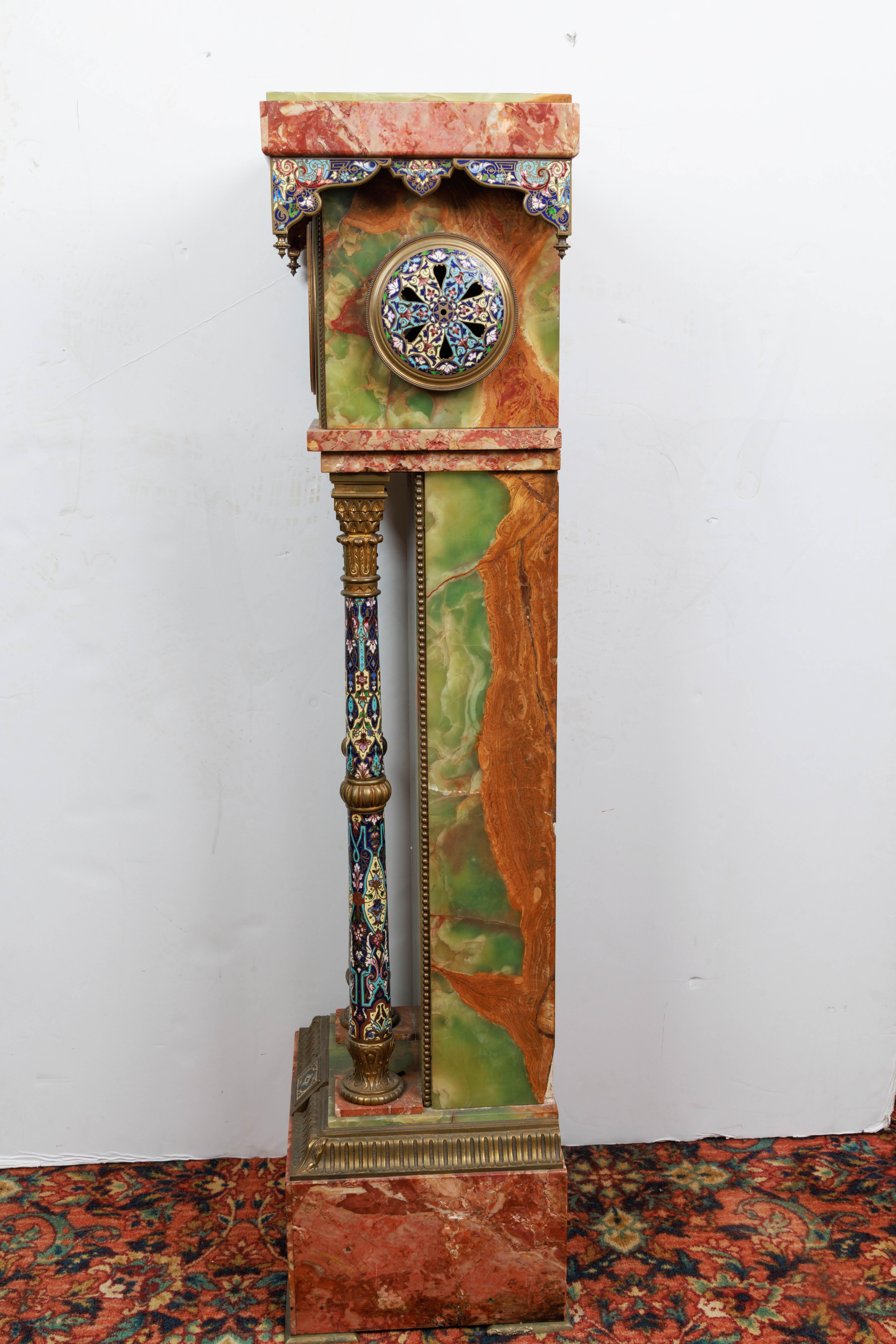 French Gilt-Bronze, Champleve Enamel, Onyx, and Marble Pedestal Clock, C. 1880 11