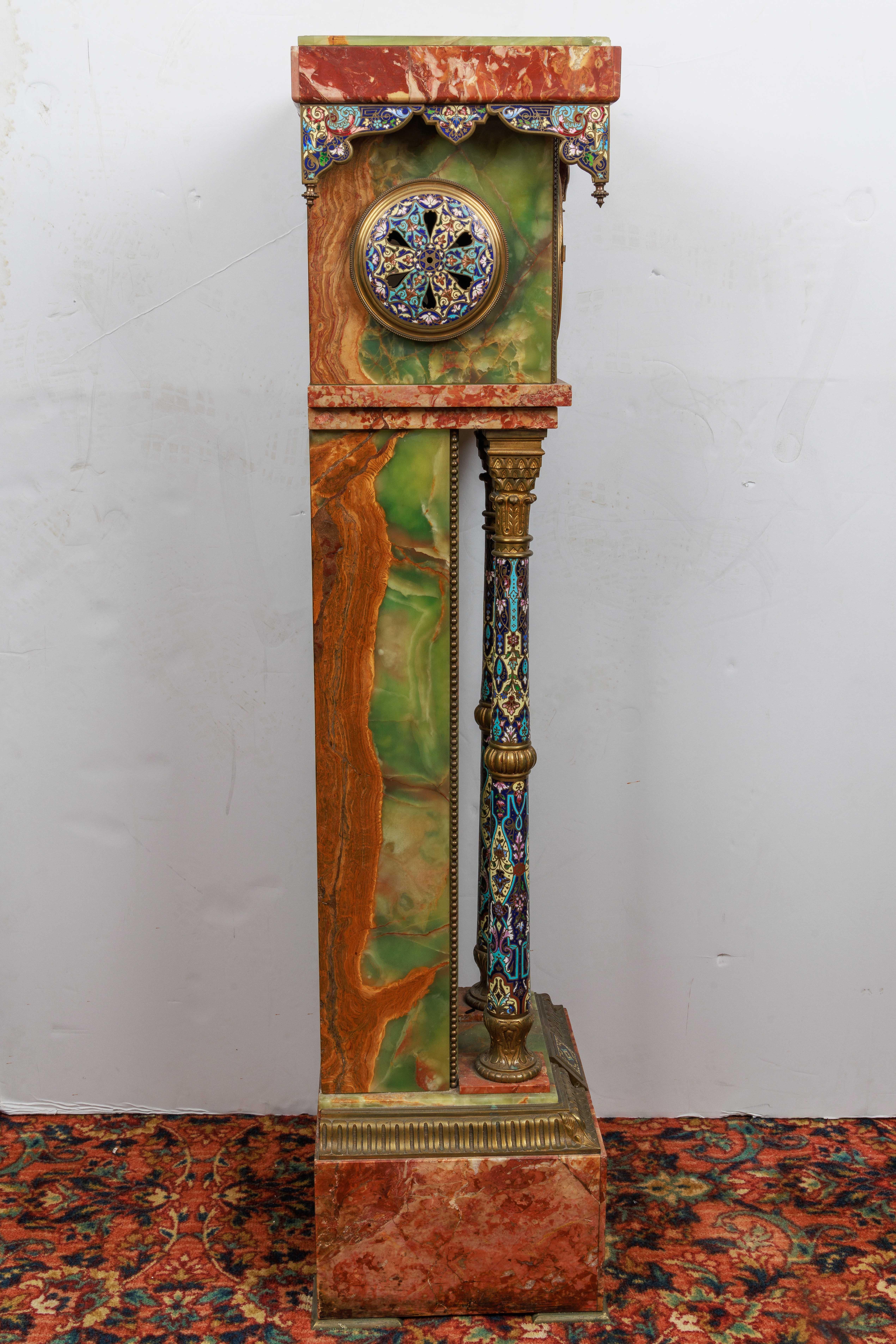 French Gilt-Bronze, Champleve Enamel, Onyx, and Marble Pedestal Clock, C. 1880 13