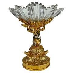 Compotier français en bronze doré et cristal, vers 1890