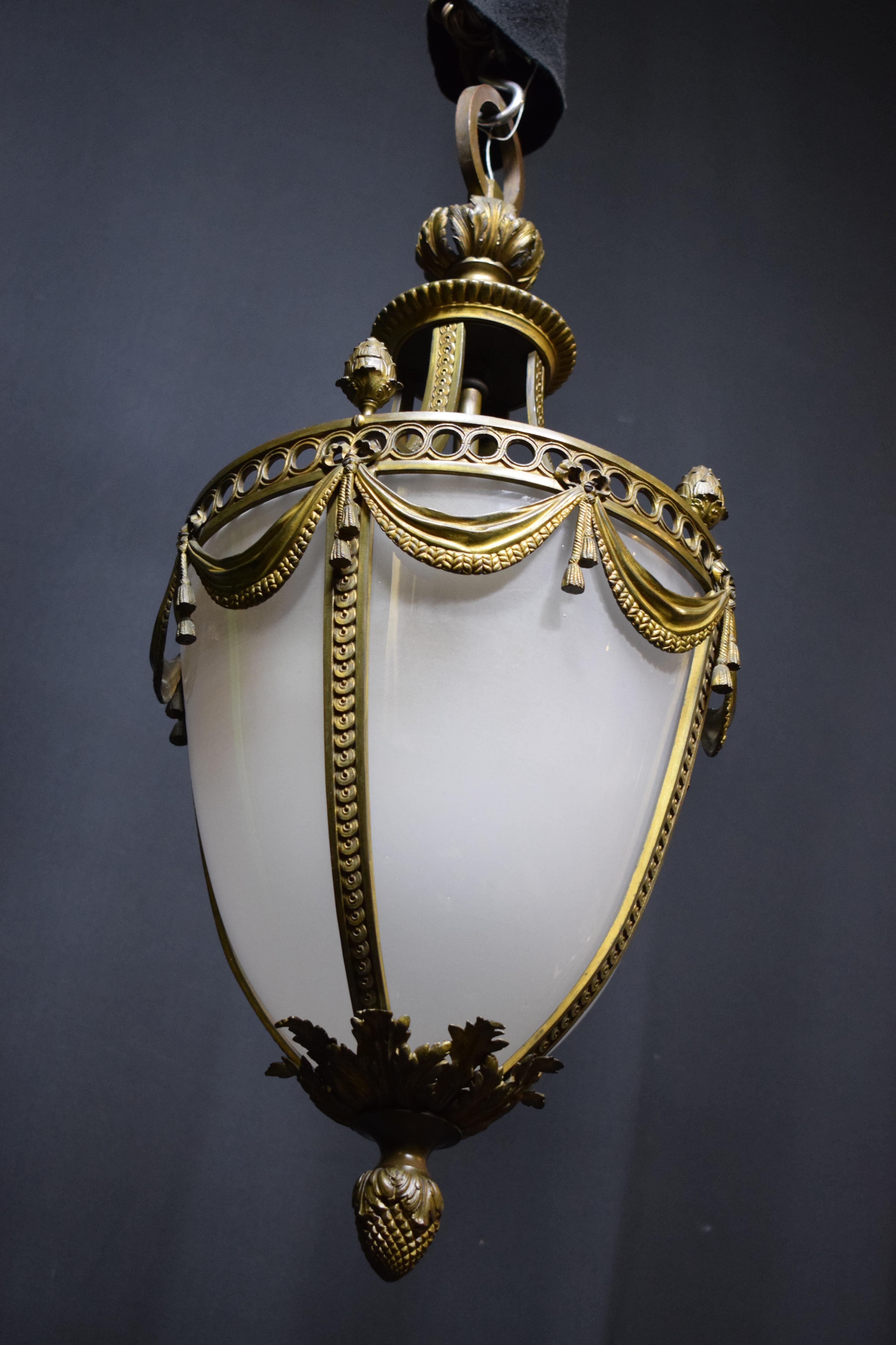French Gilt Bronze Louis XVI Style Hall Lantern For Sale 7