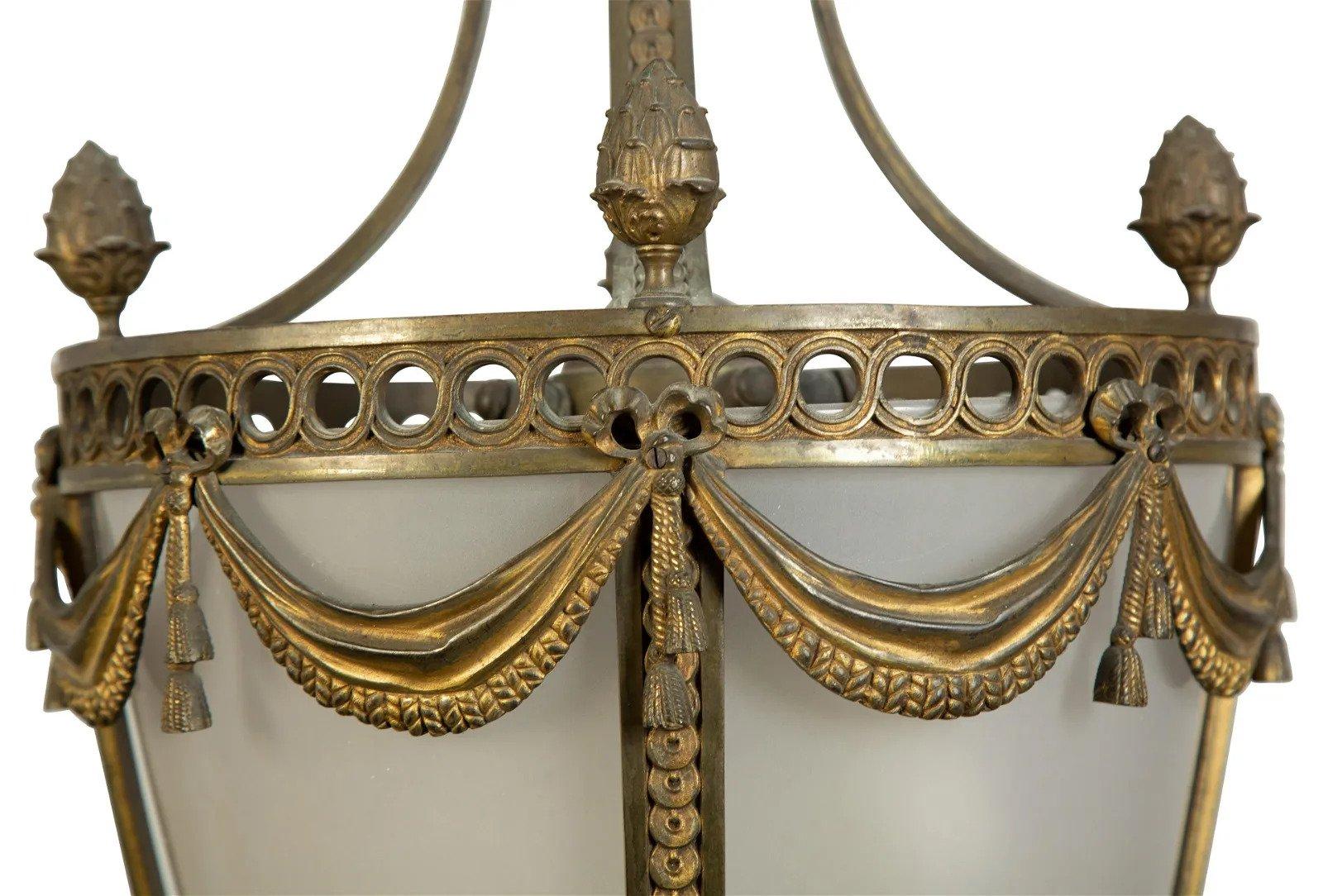 French Gilt Bronze Louis XVI Style Hall Lantern In Good Condition For Sale In Atlanta, GA