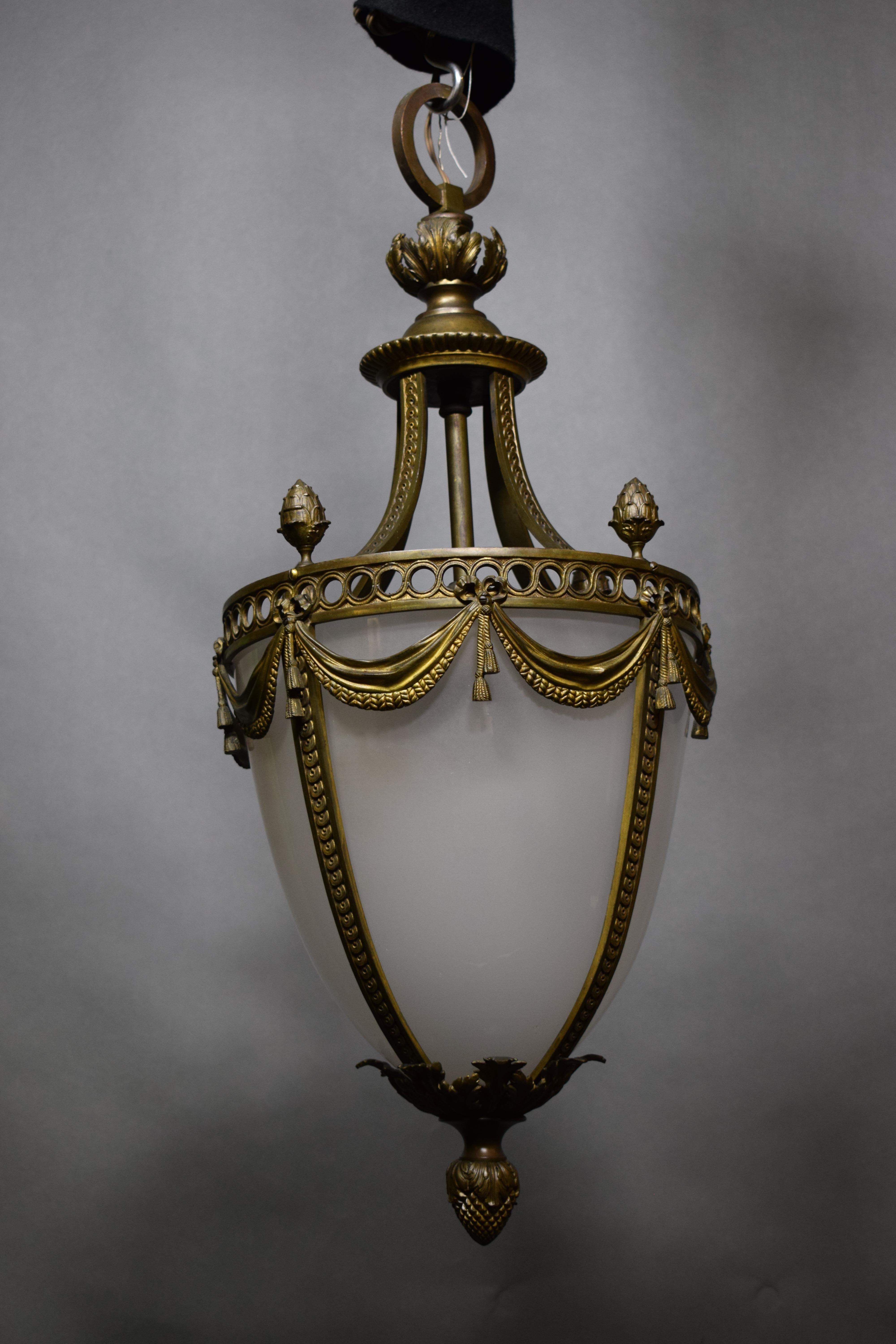 Early 20th Century French Gilt Bronze Louis XVI Style Hall Lantern For Sale