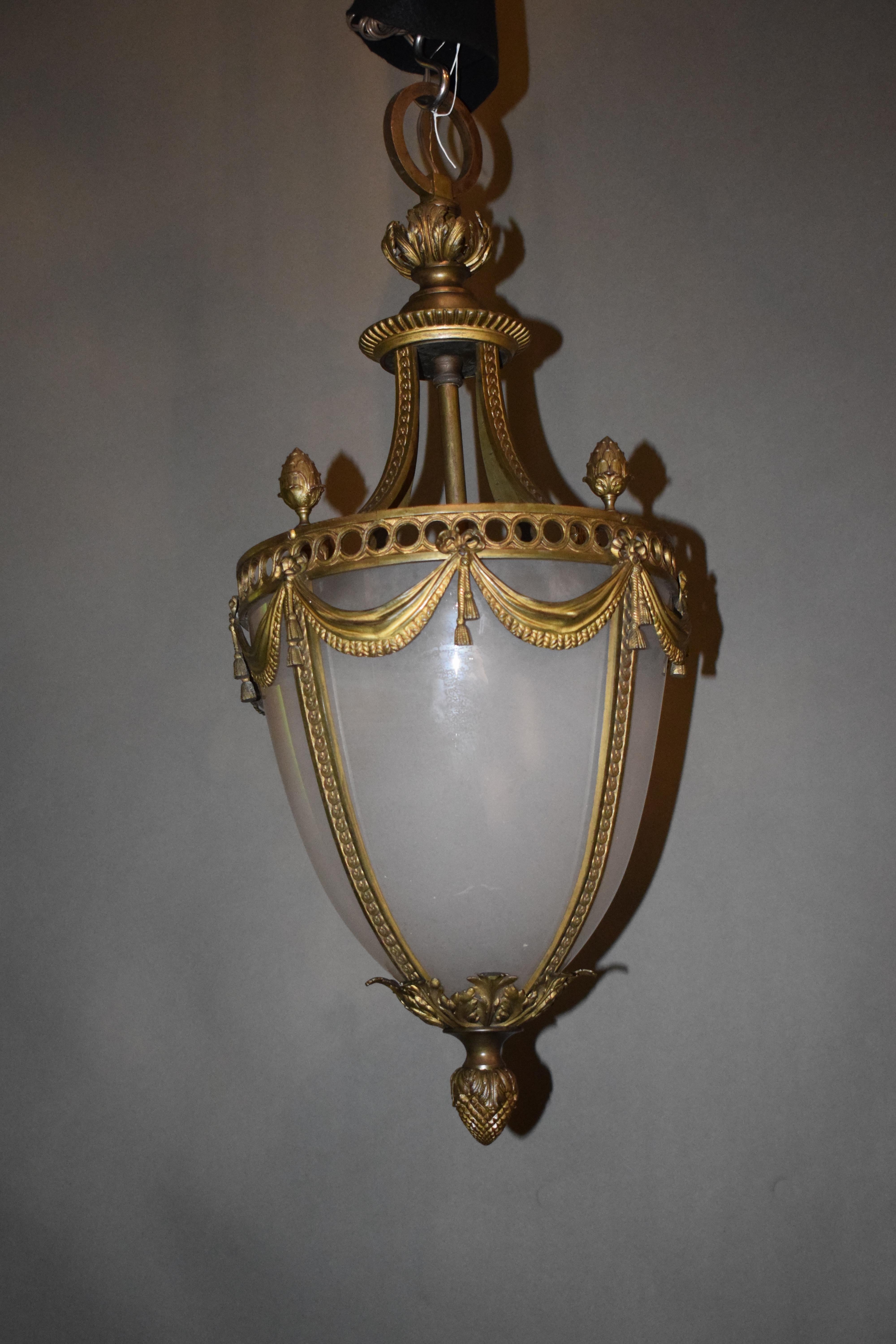 French Gilt Bronze Louis XVI Style Hall Lantern For Sale 3