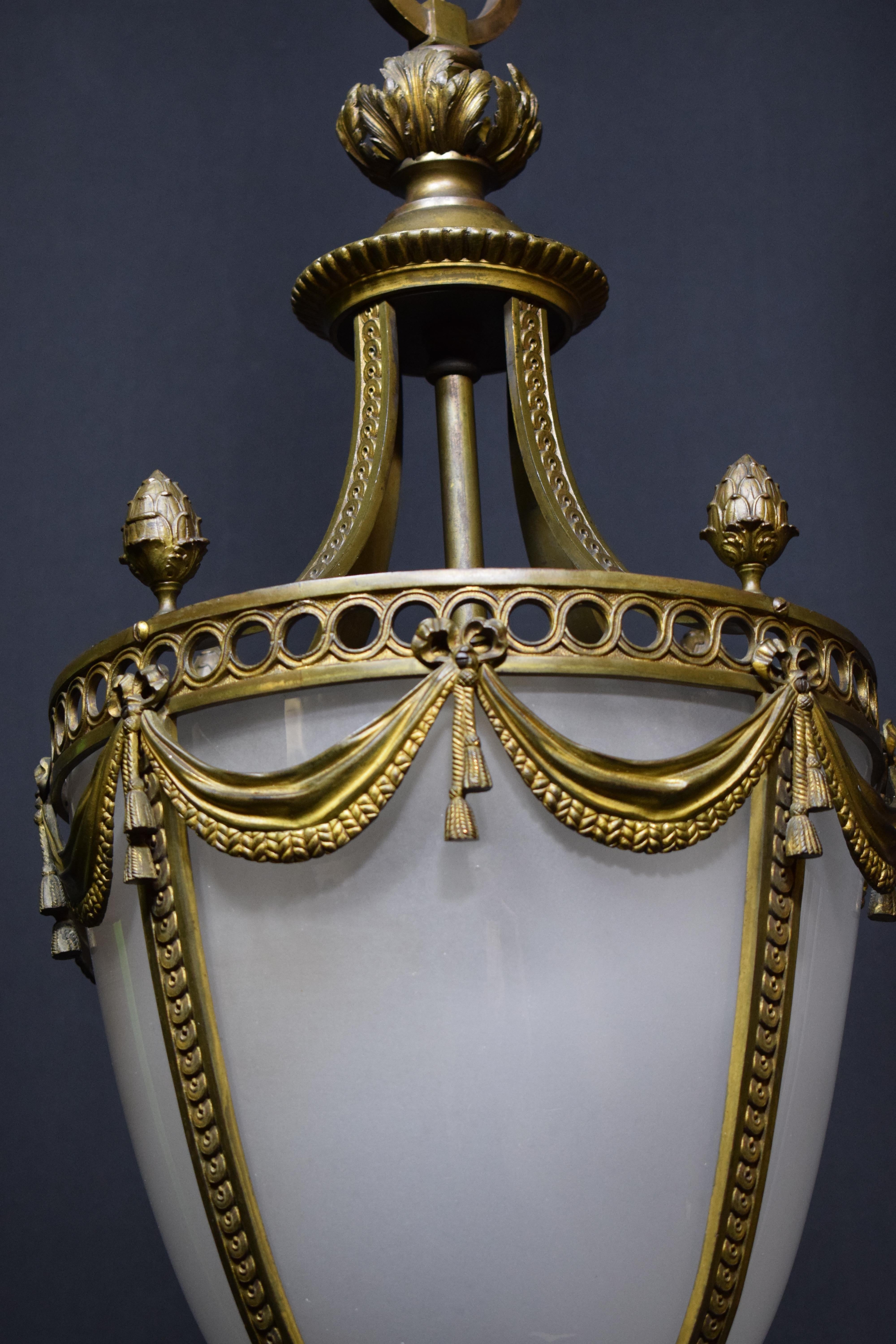 French Gilt Bronze Louis XVI Style Hall Lantern For Sale 5