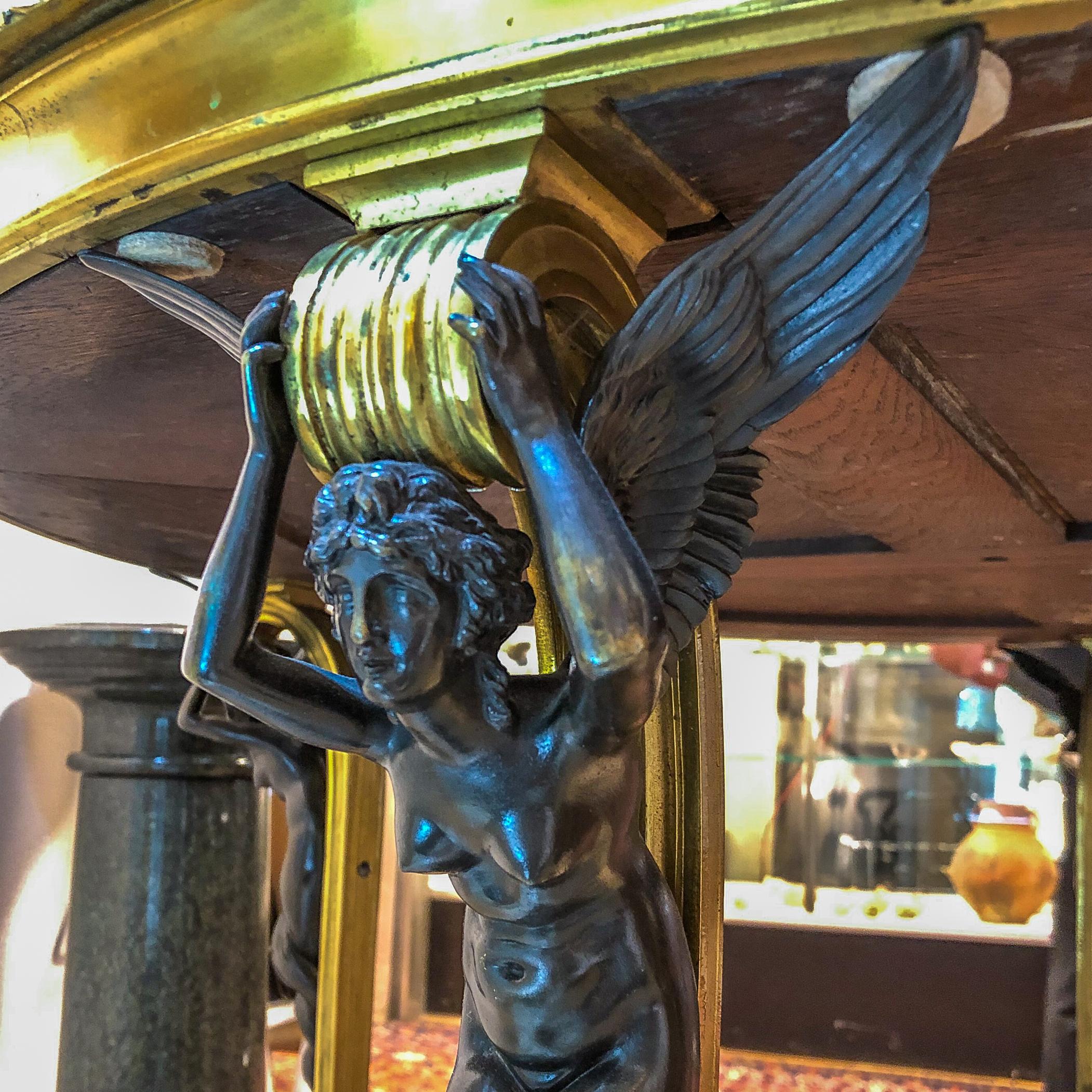 French Gilt Bronze Mahogany Marble-Top Center Table In Good Condition For Sale In New York, NY