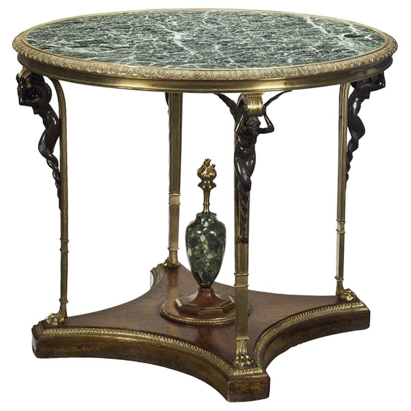 French Gilt Bronze Mahogany Marble-Top Center Table For Sale