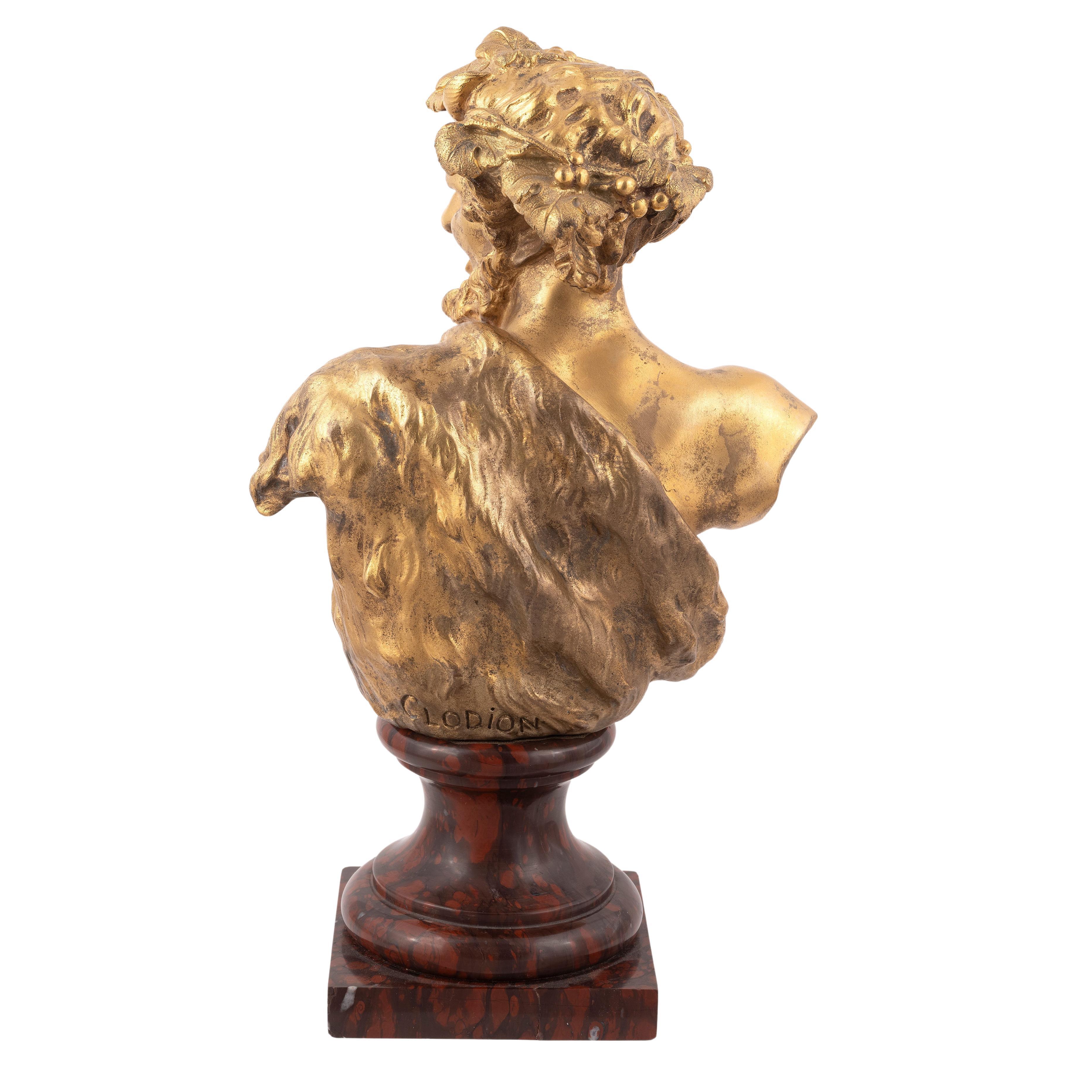 Shipping policy
No additional costs will be added to this order.
Shipping costs will be totally covered by the seller (customs duties included). 

Modeled as a satyr, incised CLODION, raised on variegated red and green marble plinth.
height 13in