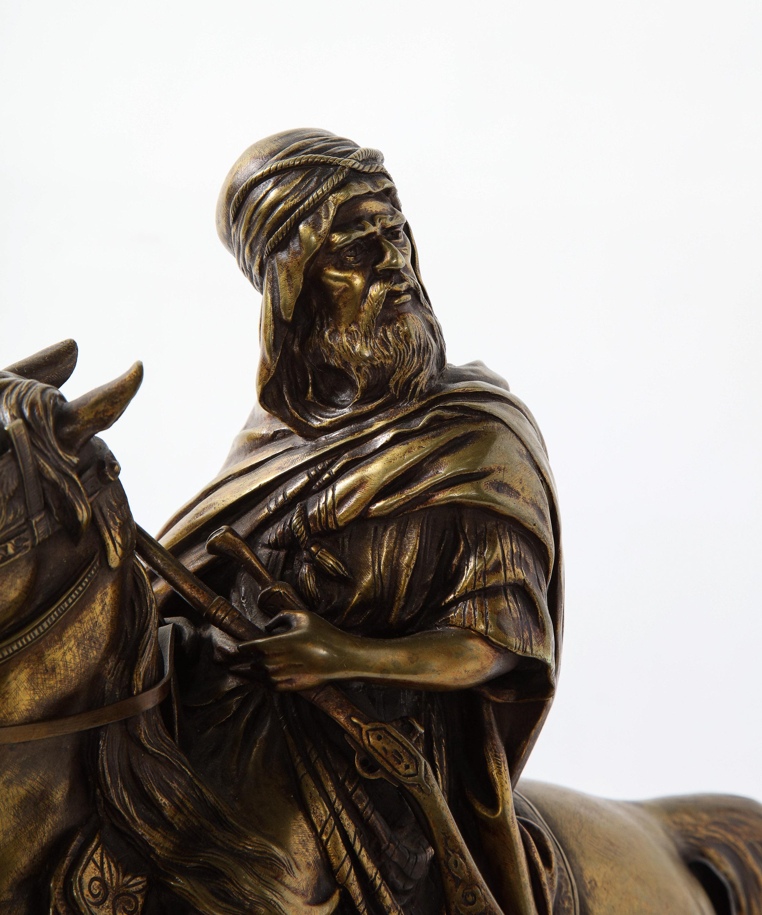 French Gilt Bronze Sculpture of an Arab Riding a Horse, A. De Gericke In Good Condition In New York, NY