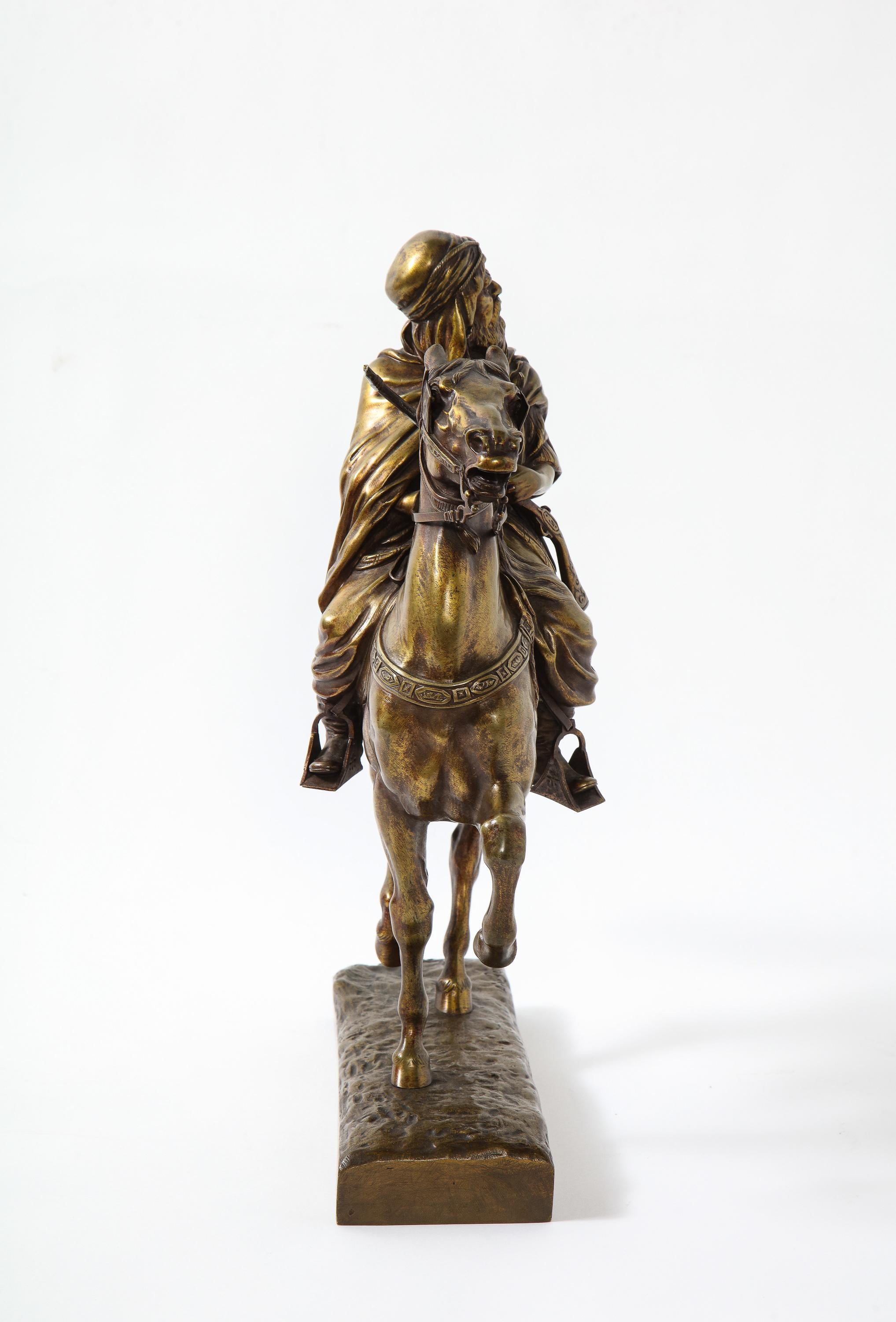 French Gilt Bronze Sculpture of an Arab Riding a Horse, A. De Gericke 1