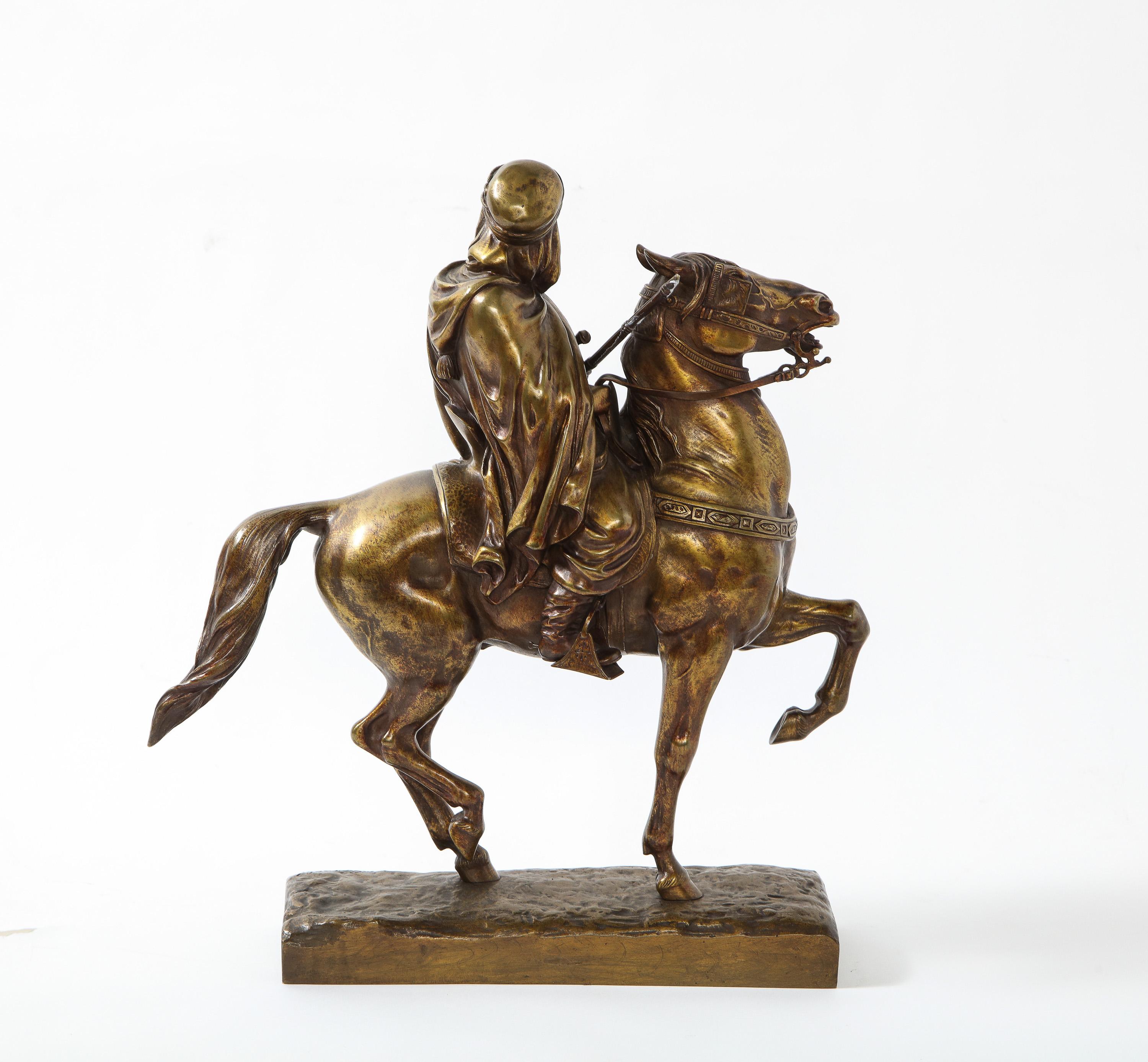 French Gilt Bronze Sculpture of an Arab Riding a Horse, A. De Gericke 3