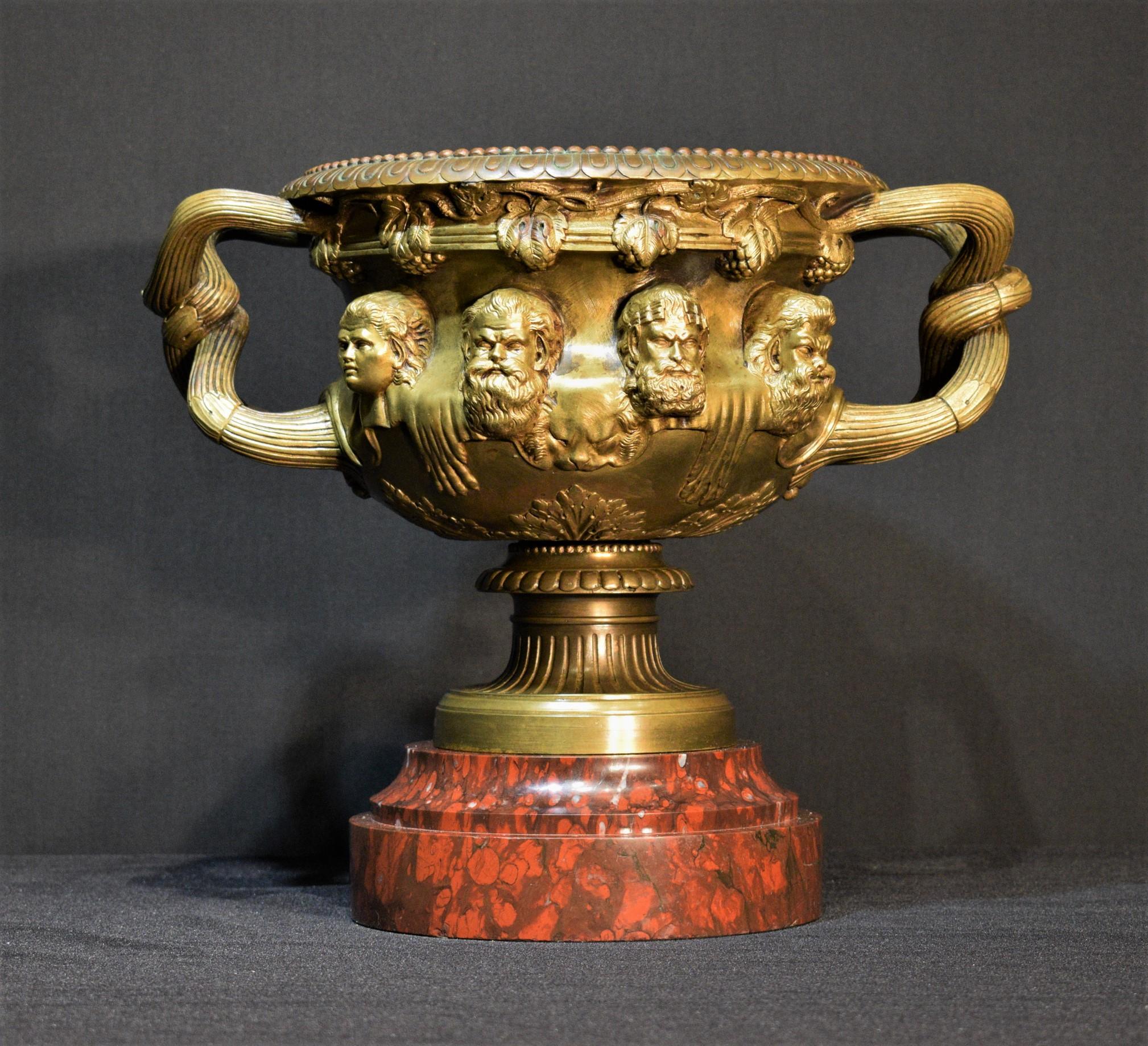 Marble French Gilt Bronze Warwick Vase For Sale
