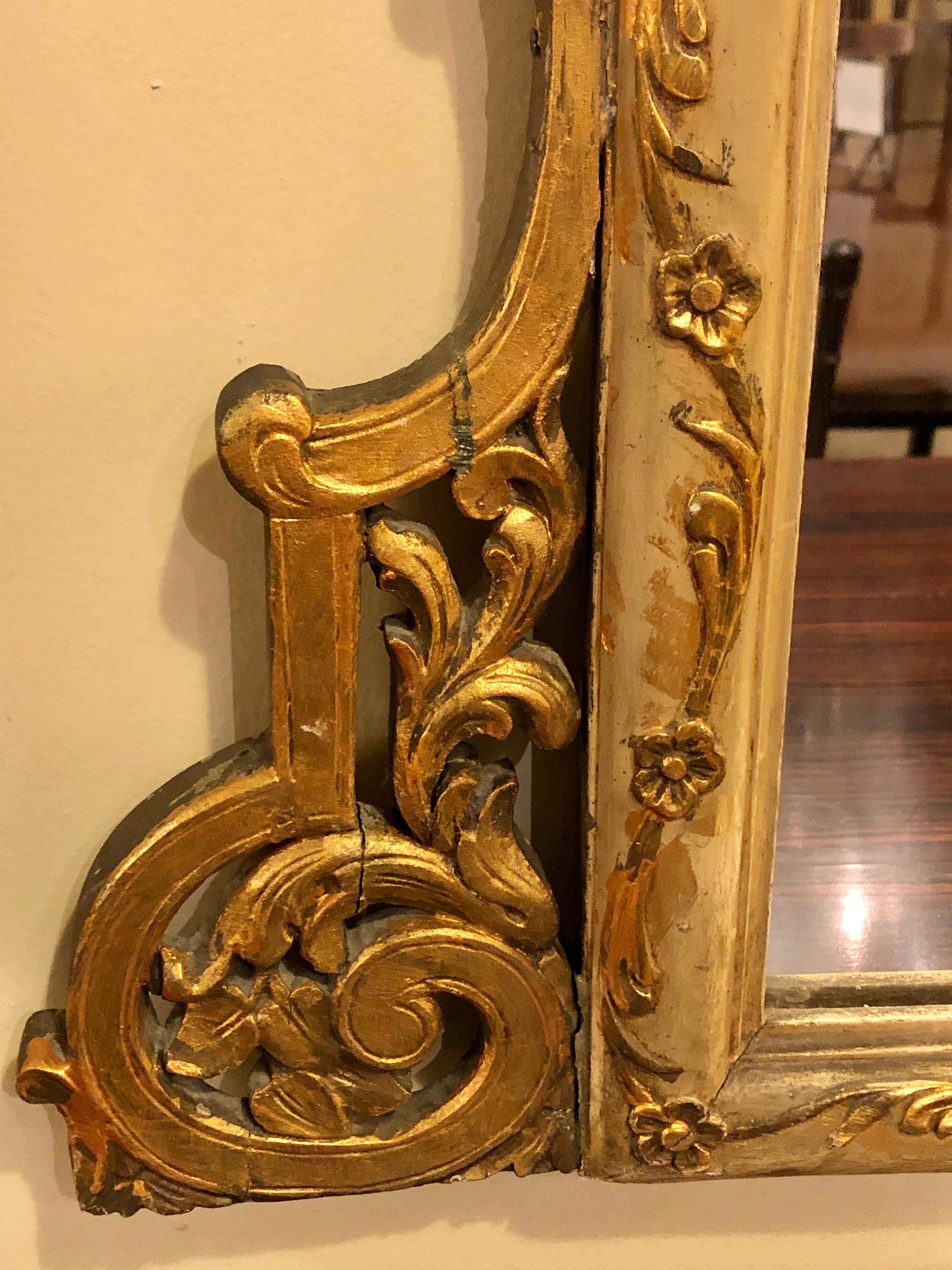 Wood French Gilt Gold over the Mantle or Console Trumeau Mirror