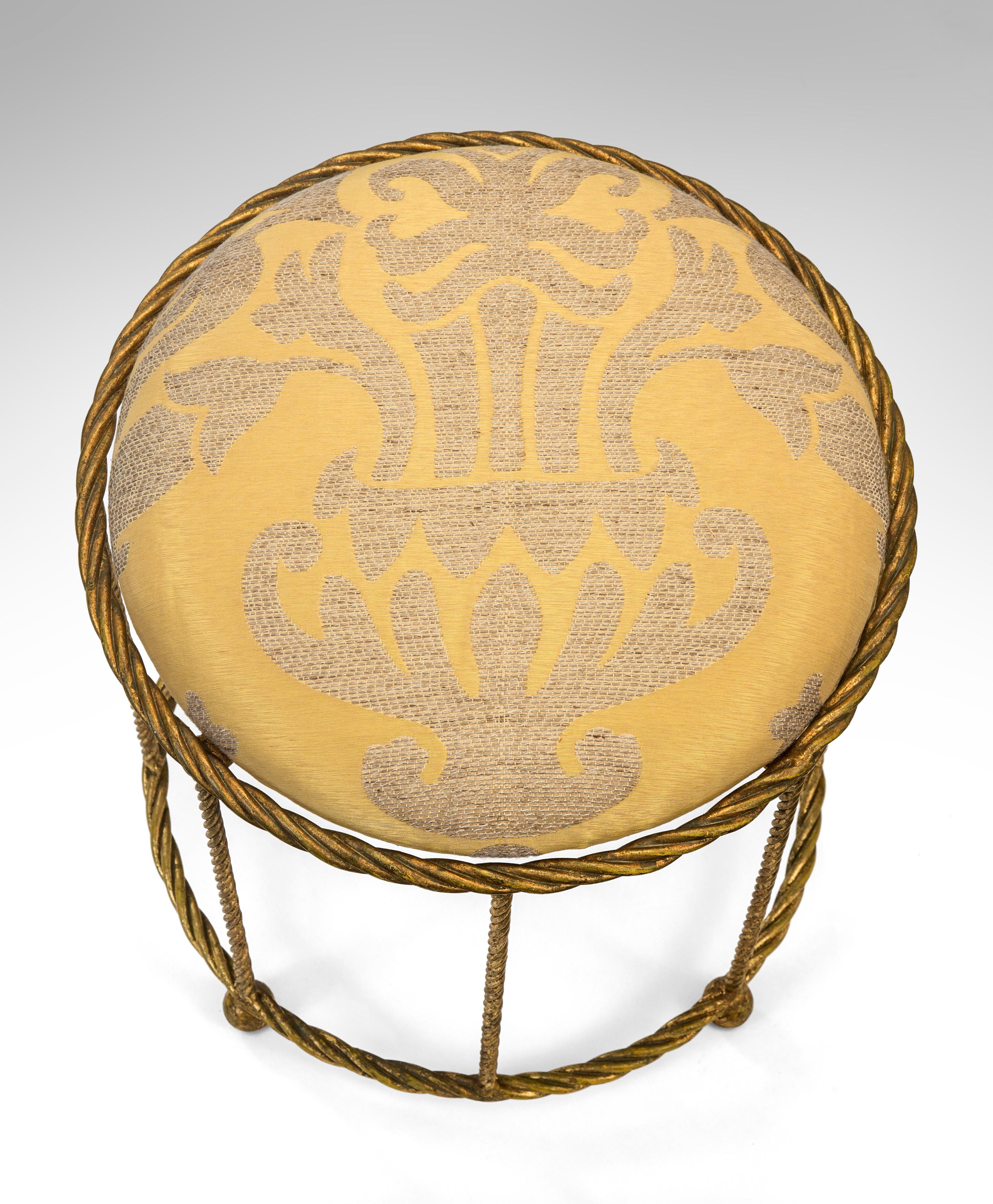 Mid-Century Modern French Gilt Metal Rope Twist Stool For Sale