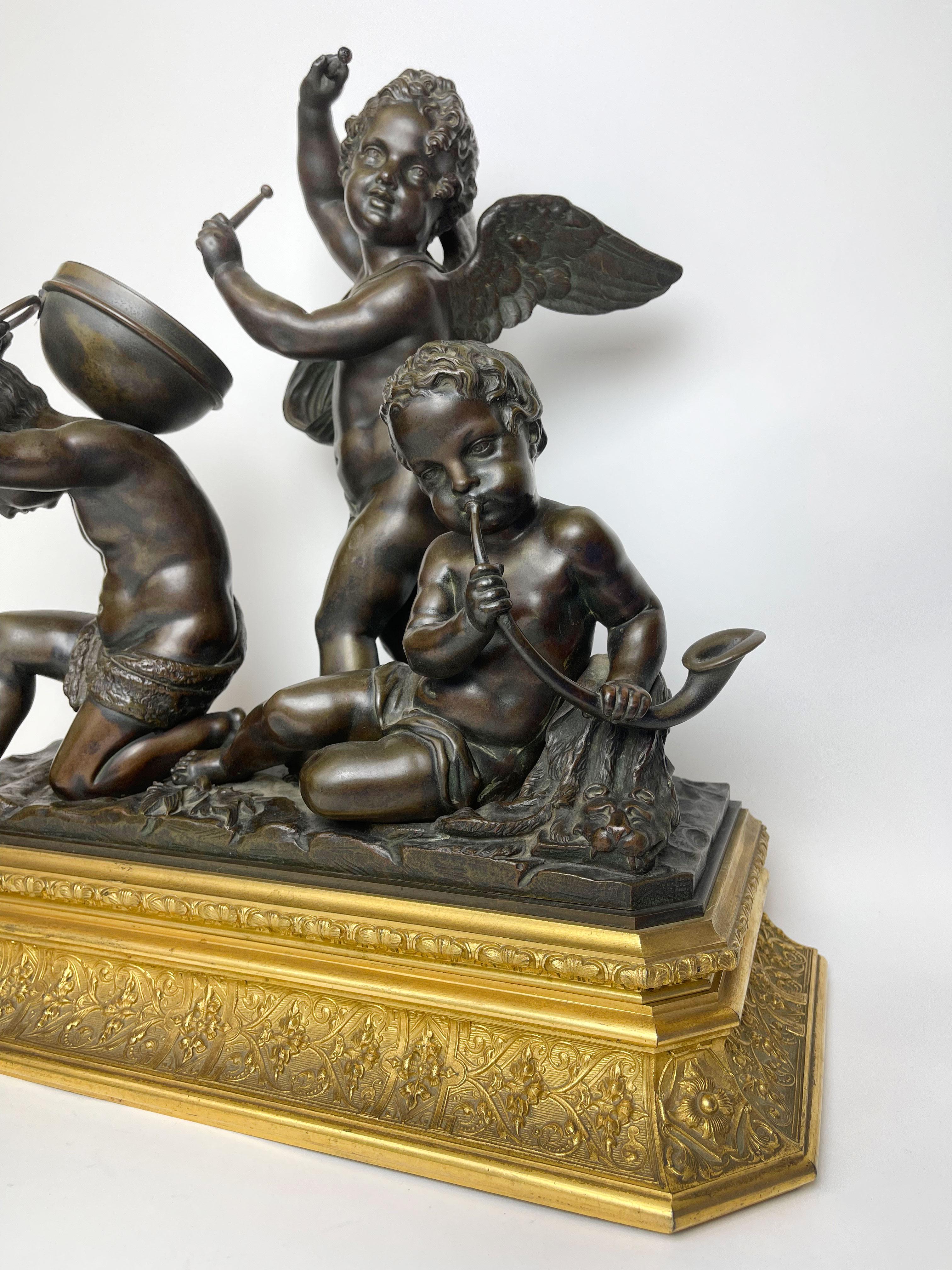 Louis XV French Gilt & Patinated Bronze Group of Musicien Cherubs by Henry Dasson