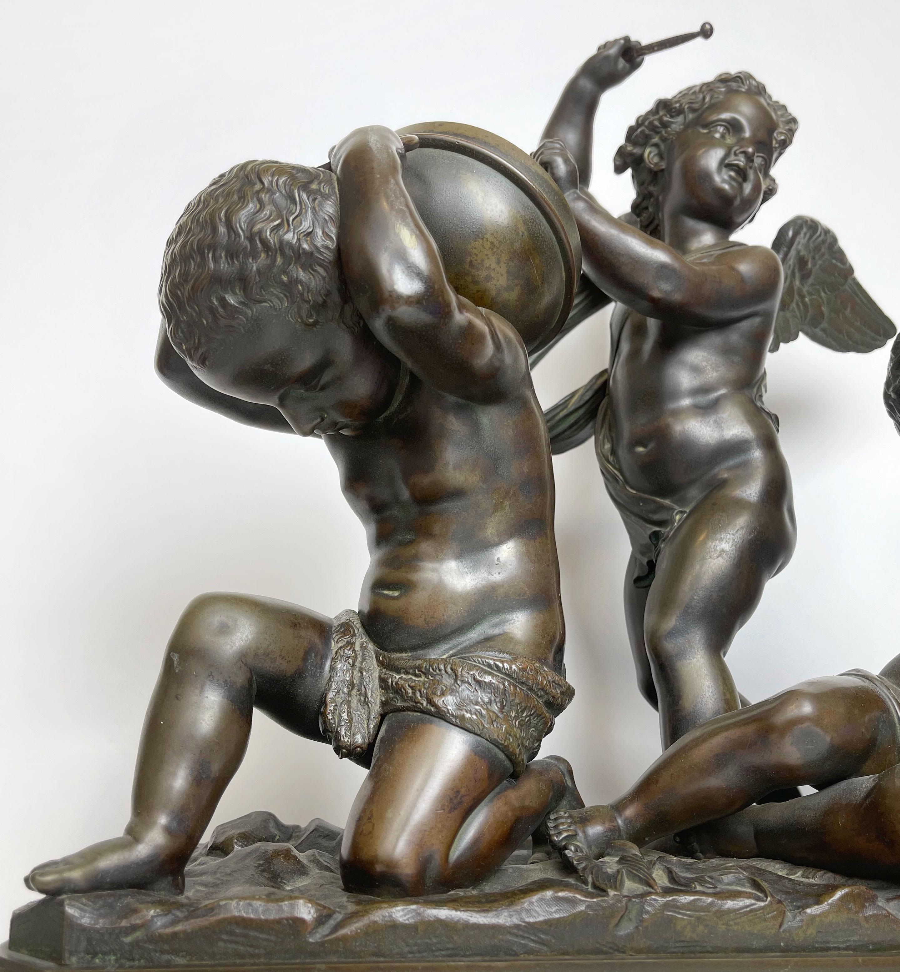 Cast French Gilt & Patinated Bronze Group of Musicien Cherubs by Henry Dasson