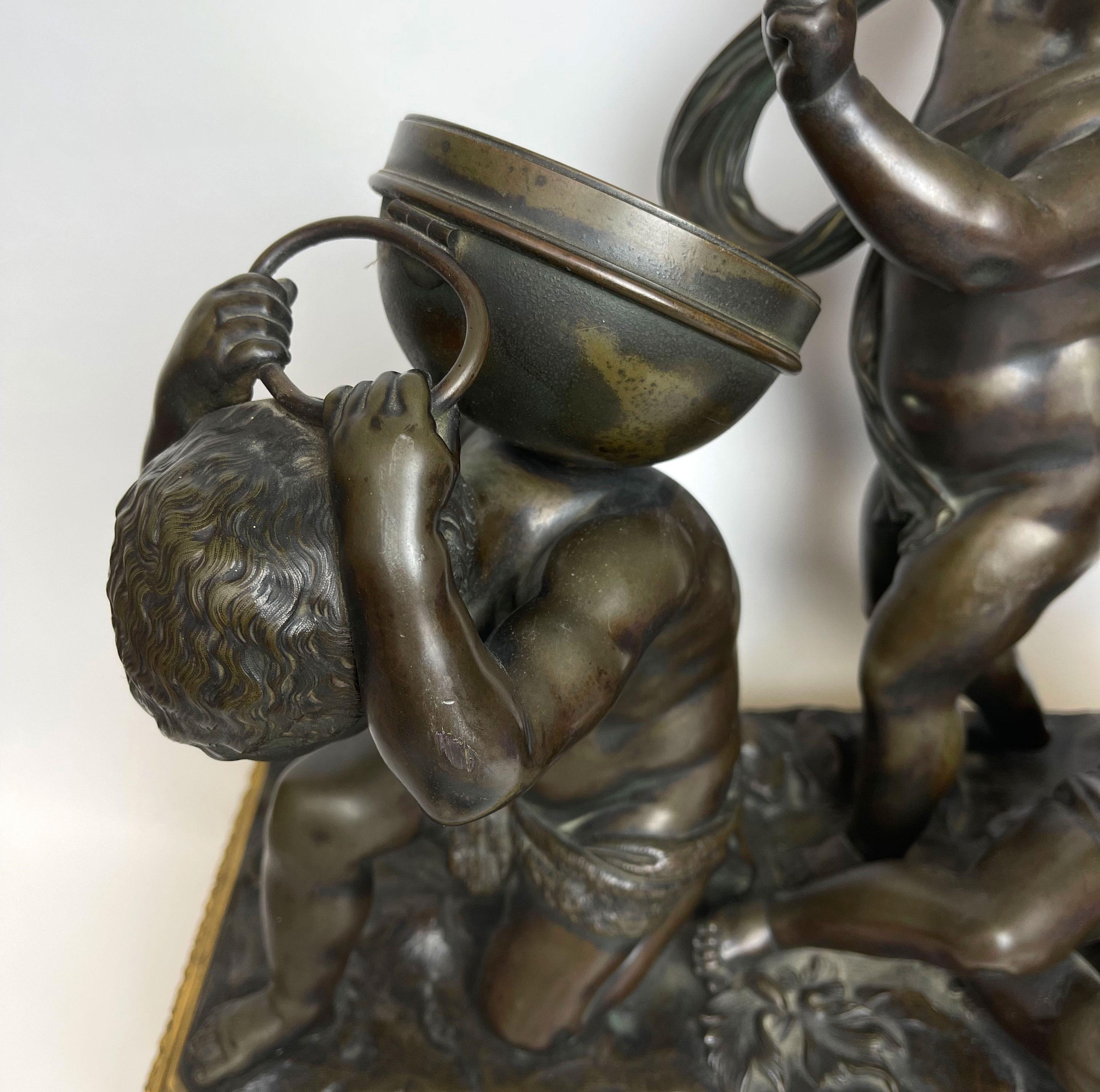 French Gilt & Patinated Bronze Group of Musicien Cherubs by Henry Dasson In Good Condition In Pasadena, CA