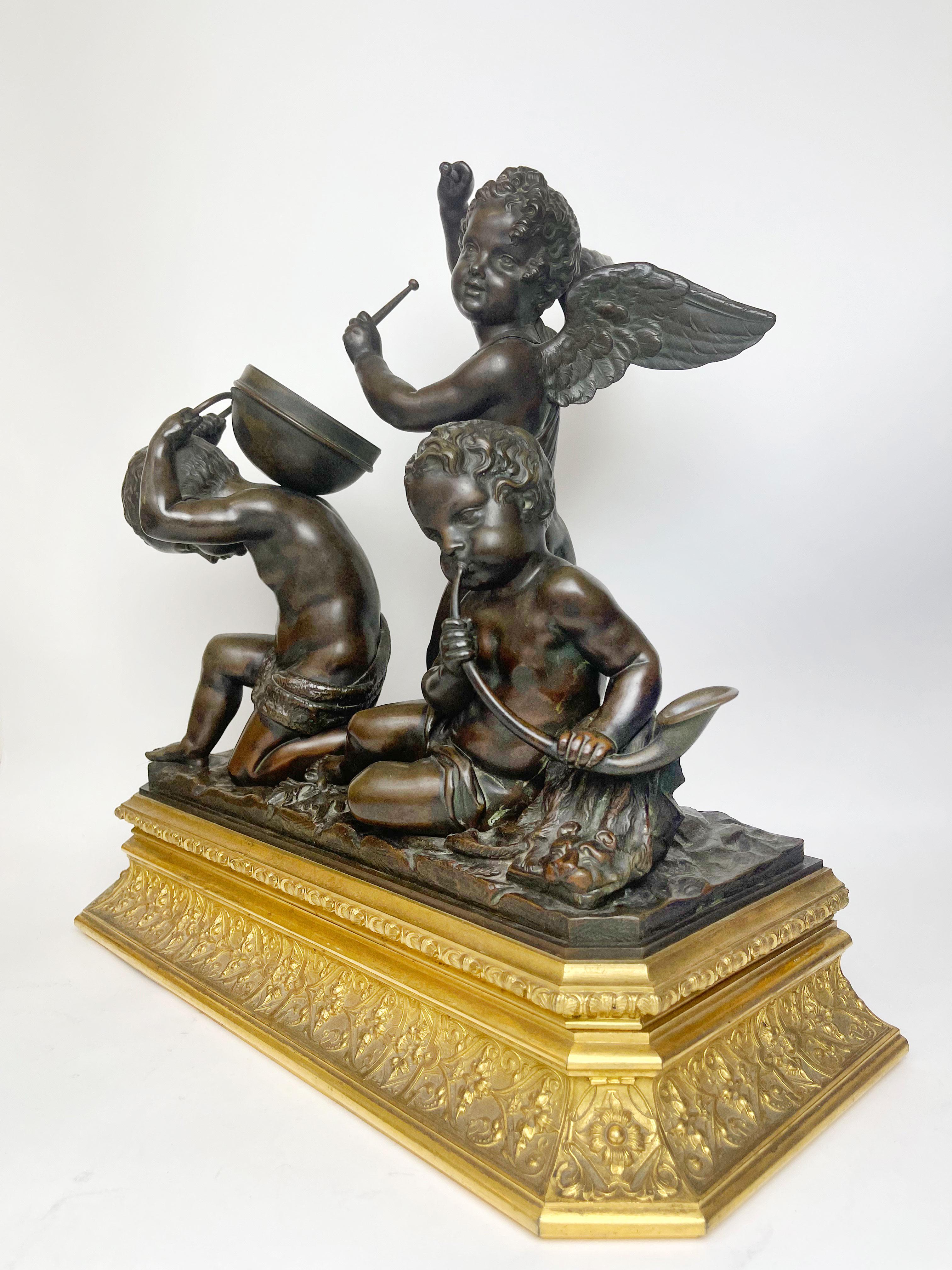 French Gilt & Patinated Bronze Group of Musicien Cherubs by Henry Dasson 1