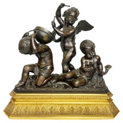 French Gilt & Patinated Bronze Group of Musicien Cherubs by Henry Dasson