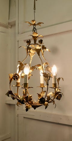 A French Gilt Toleware Open Basket Ceiling Light