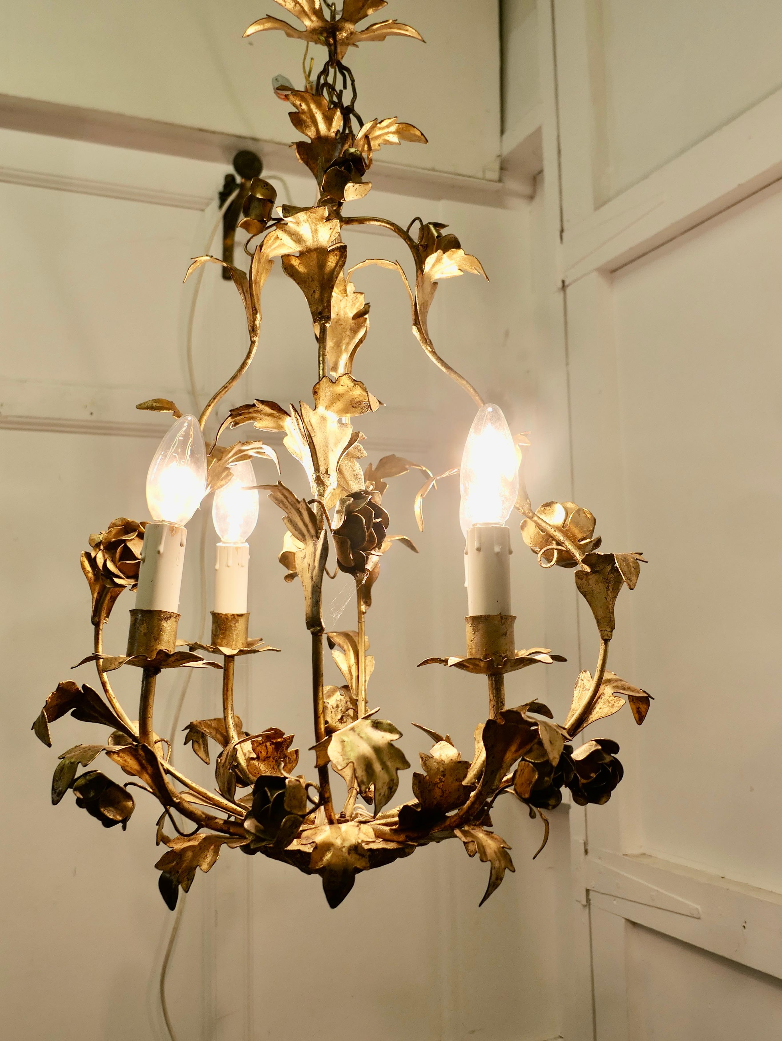 Early 20th Century A French Gilt Toleware Open Basket Ceiling Light