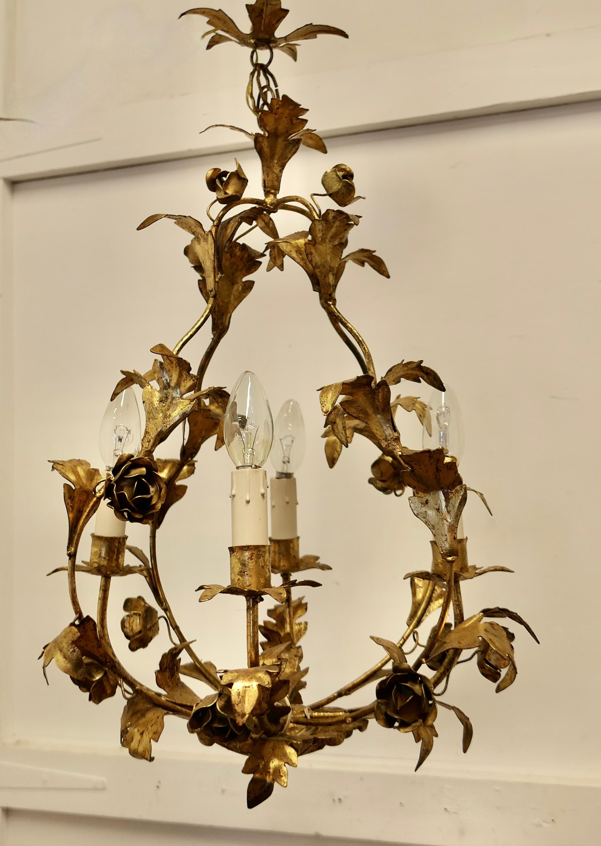 Tin A French Gilt Toleware Open Basket Ceiling Light