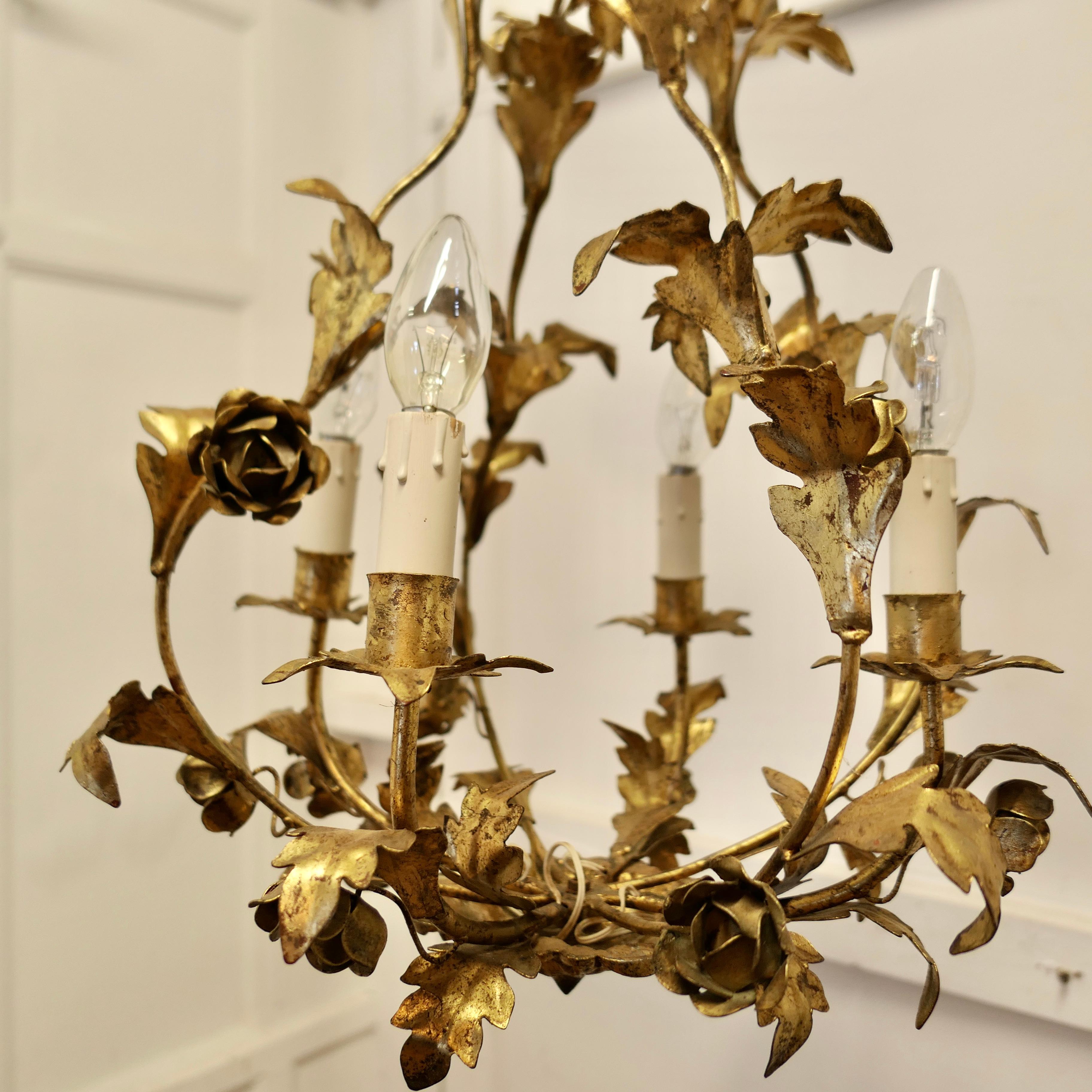 A French Gilt Toleware Open Basket Ceiling Light 1