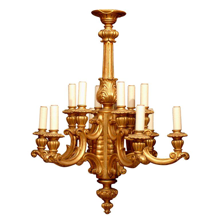 A French gilt wood chandelier For Sale