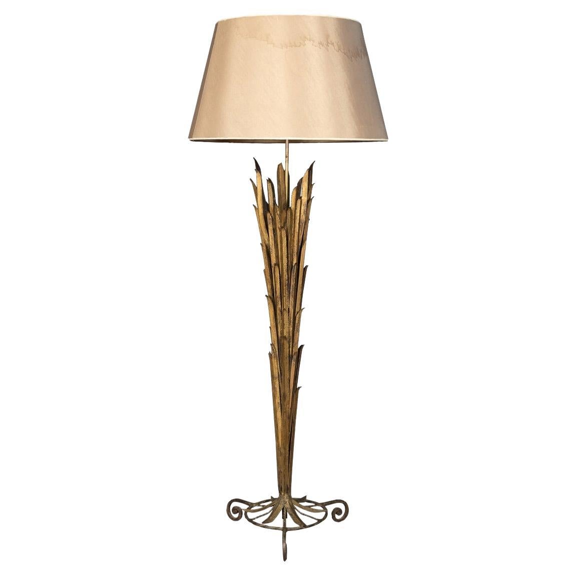 A French Gilt Wrought Iron Floor Lamp, Attributed To Maison Bagues, c.1970 For Sale