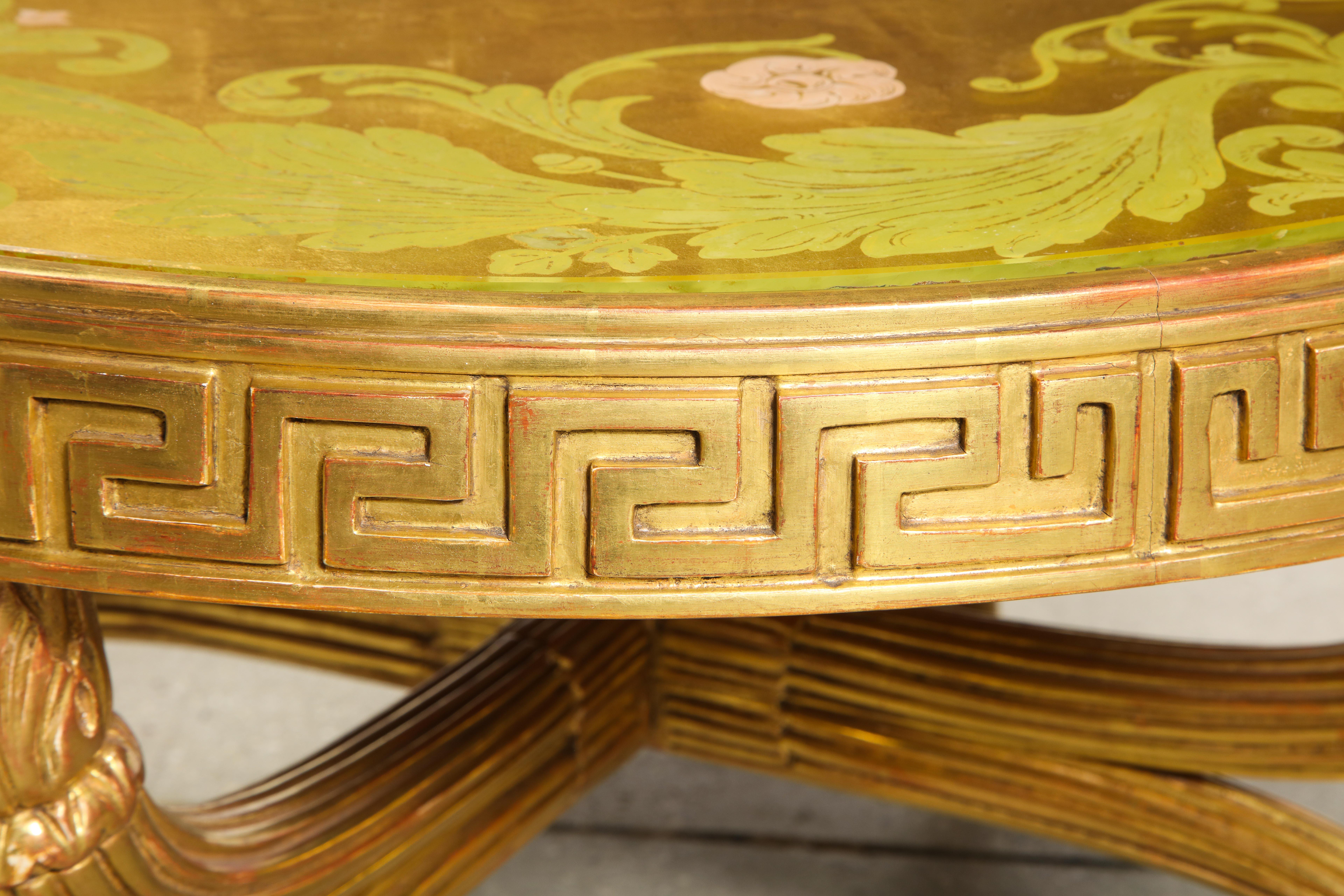 French Giltwood and Églomisé Cocktail/Coffee Table with Greek Key Design 5
