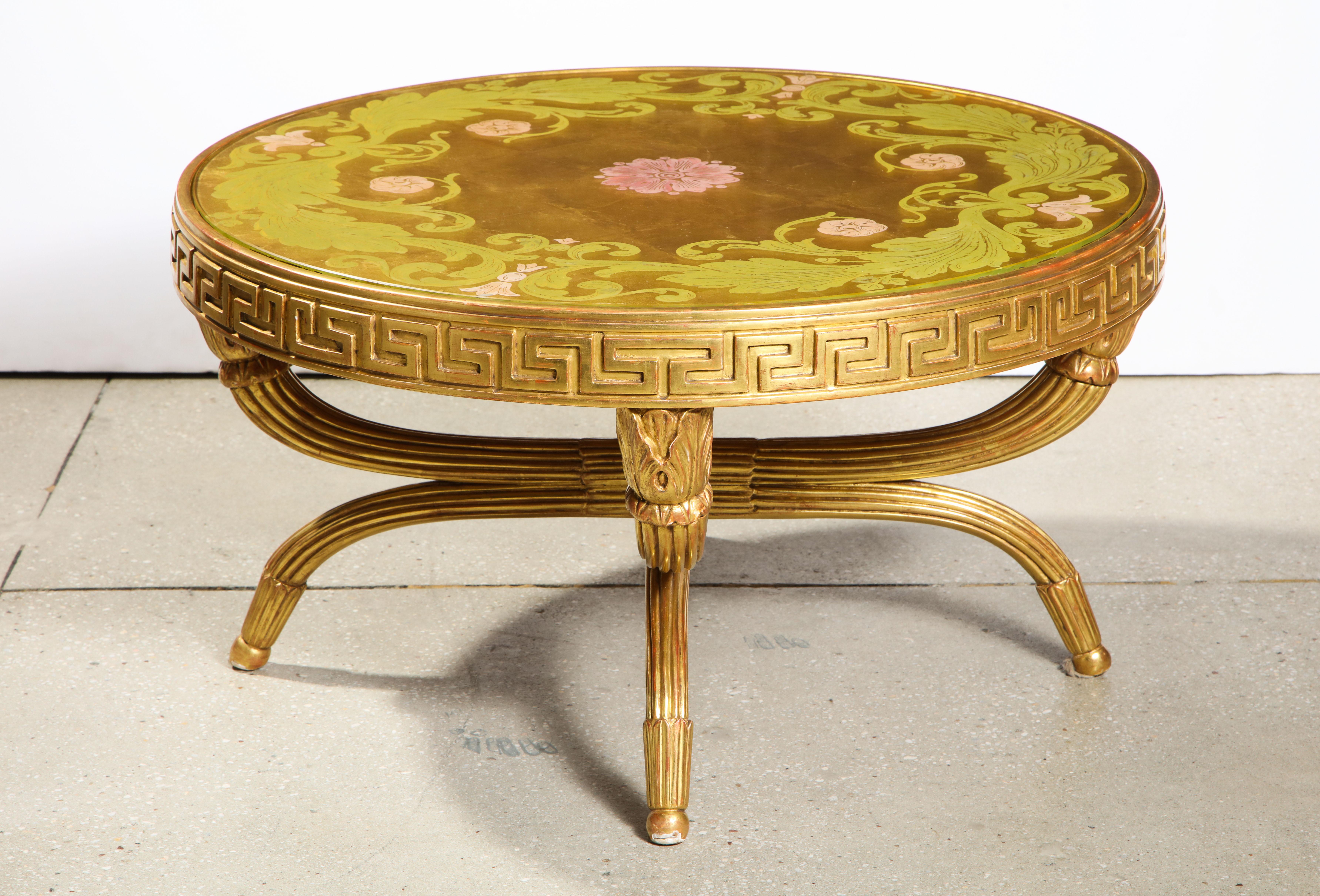 French Giltwood and Églomisé Cocktail/Coffee Table with Greek Key Design 11
