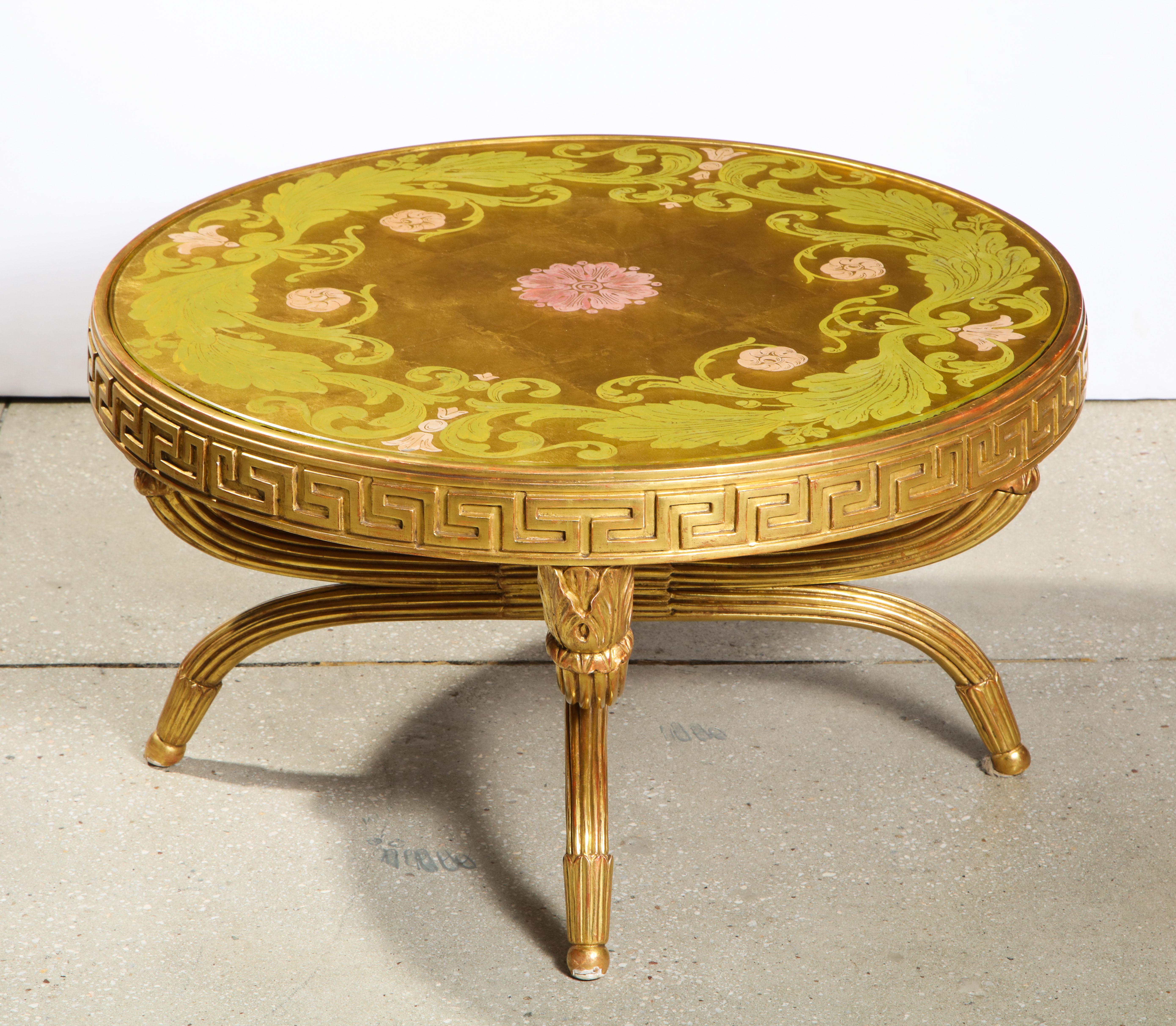 French Giltwood and Églomisé Cocktail/Coffee Table with Greek Key Design 12