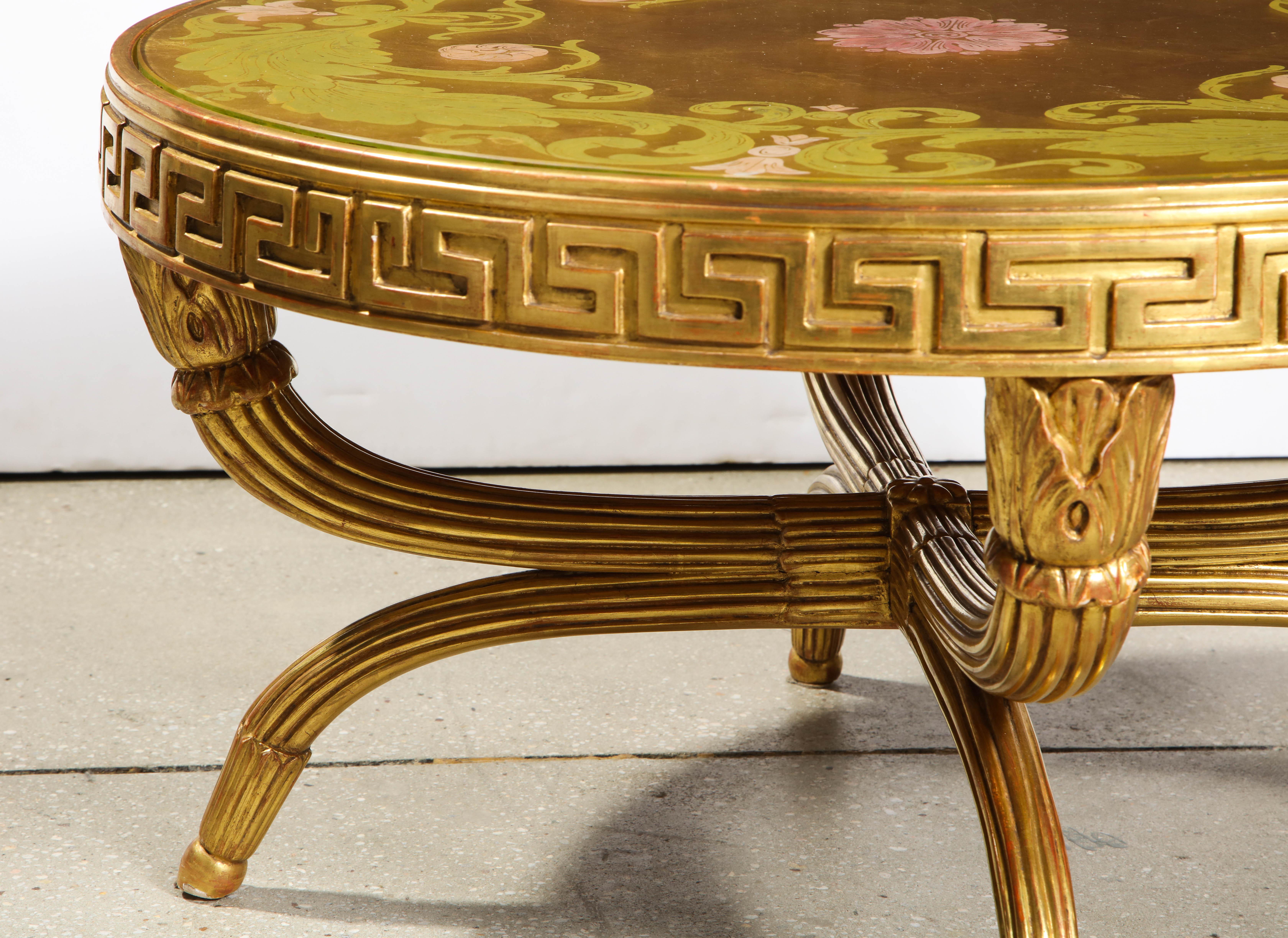 French Giltwood and Églomisé Cocktail/Coffee Table with Greek Key Design 13