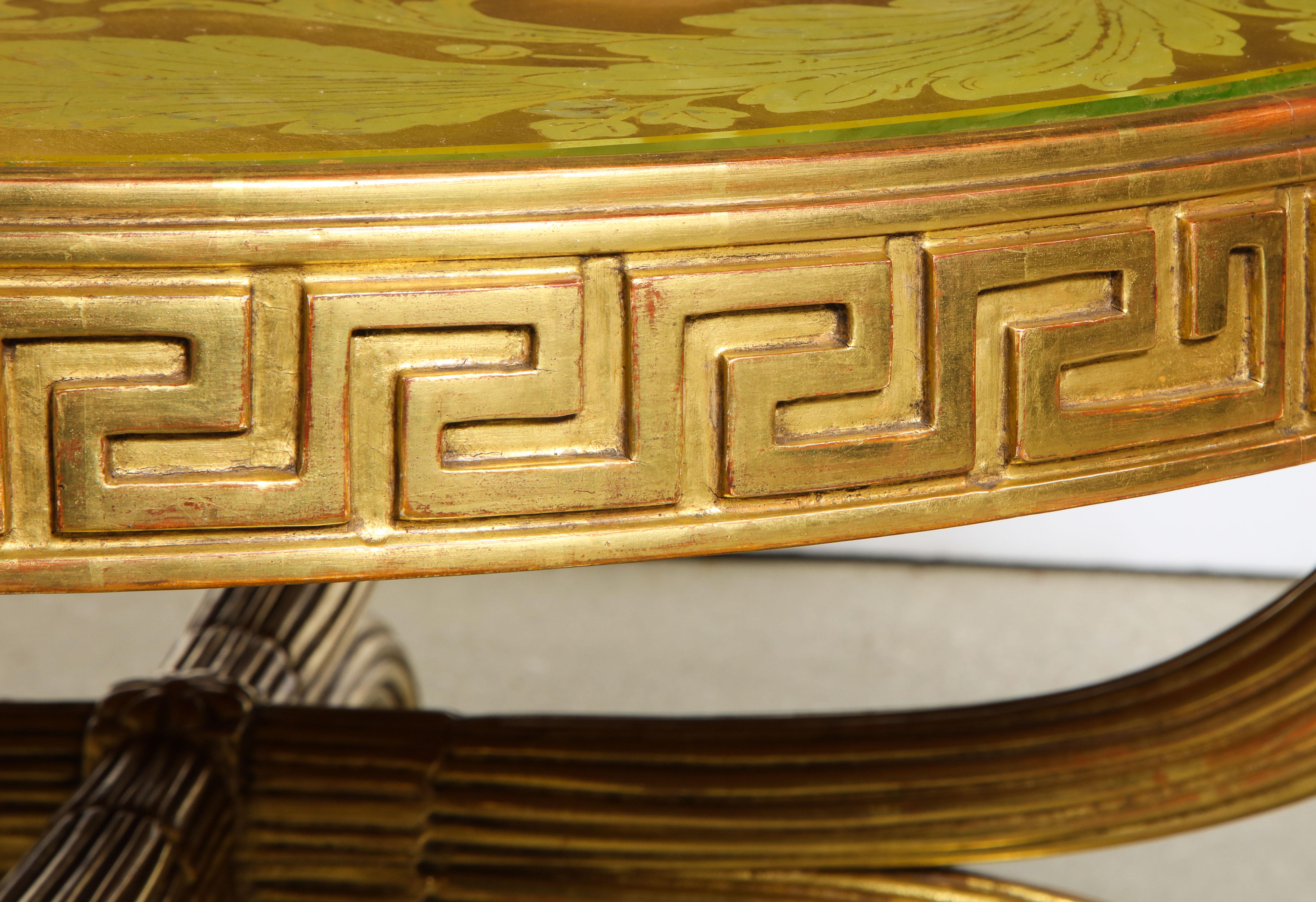 French Giltwood and Églomisé Cocktail/Coffee Table with Greek Key Design 14