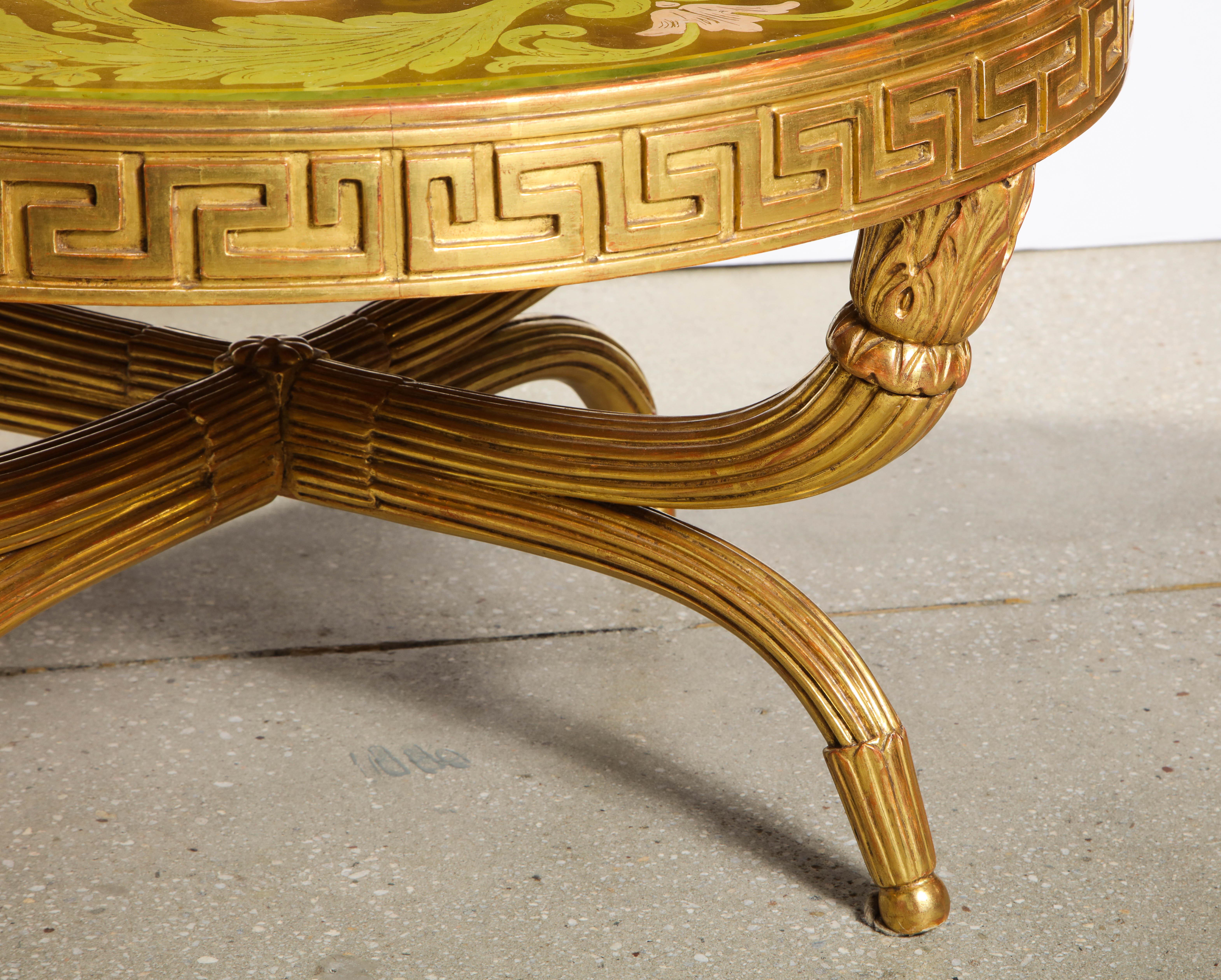 Neoclassical French Giltwood and Églomisé Cocktail/Coffee Table with Greek Key Design