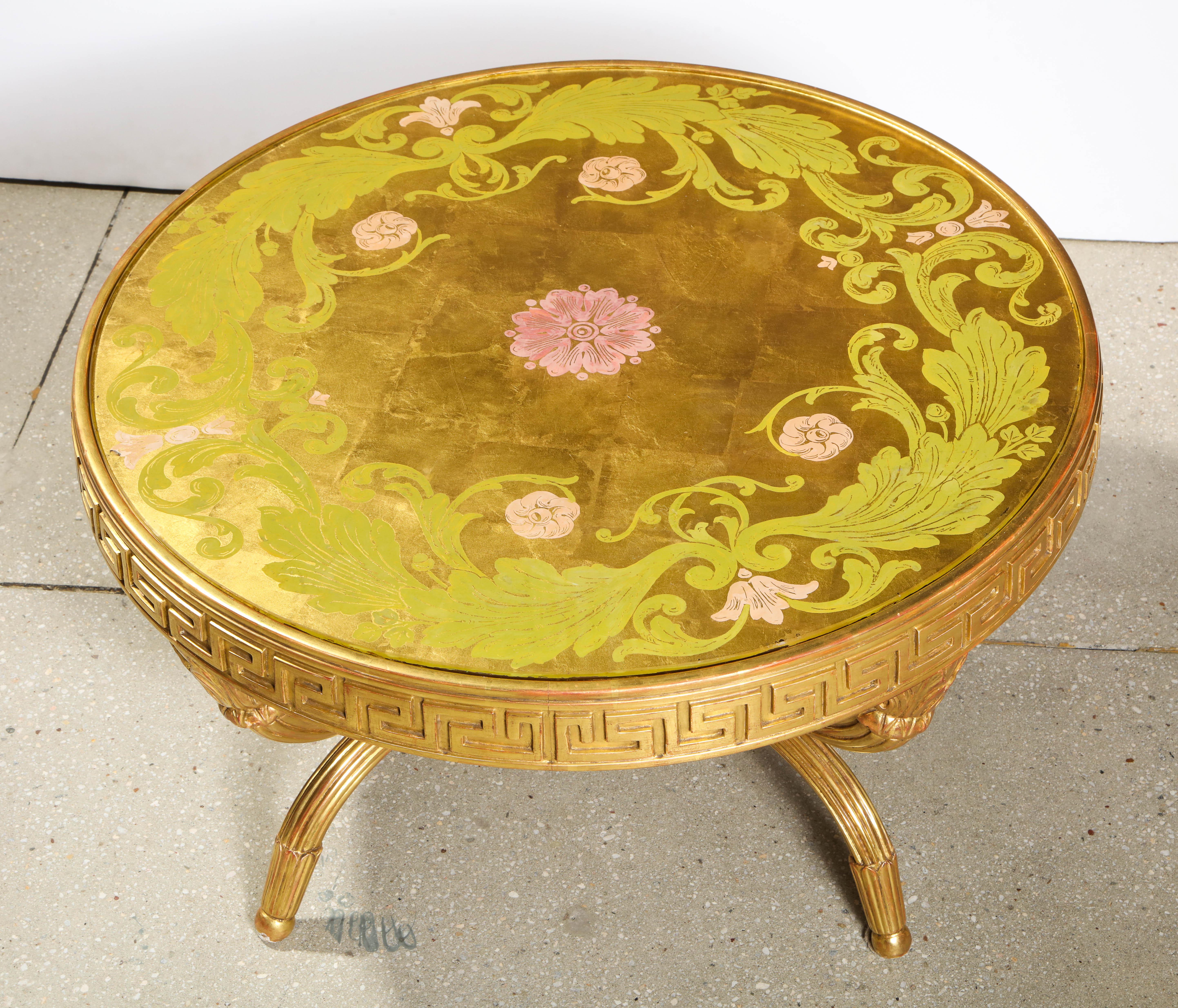 French Giltwood and Églomisé Cocktail/Coffee Table with Greek Key Design 1