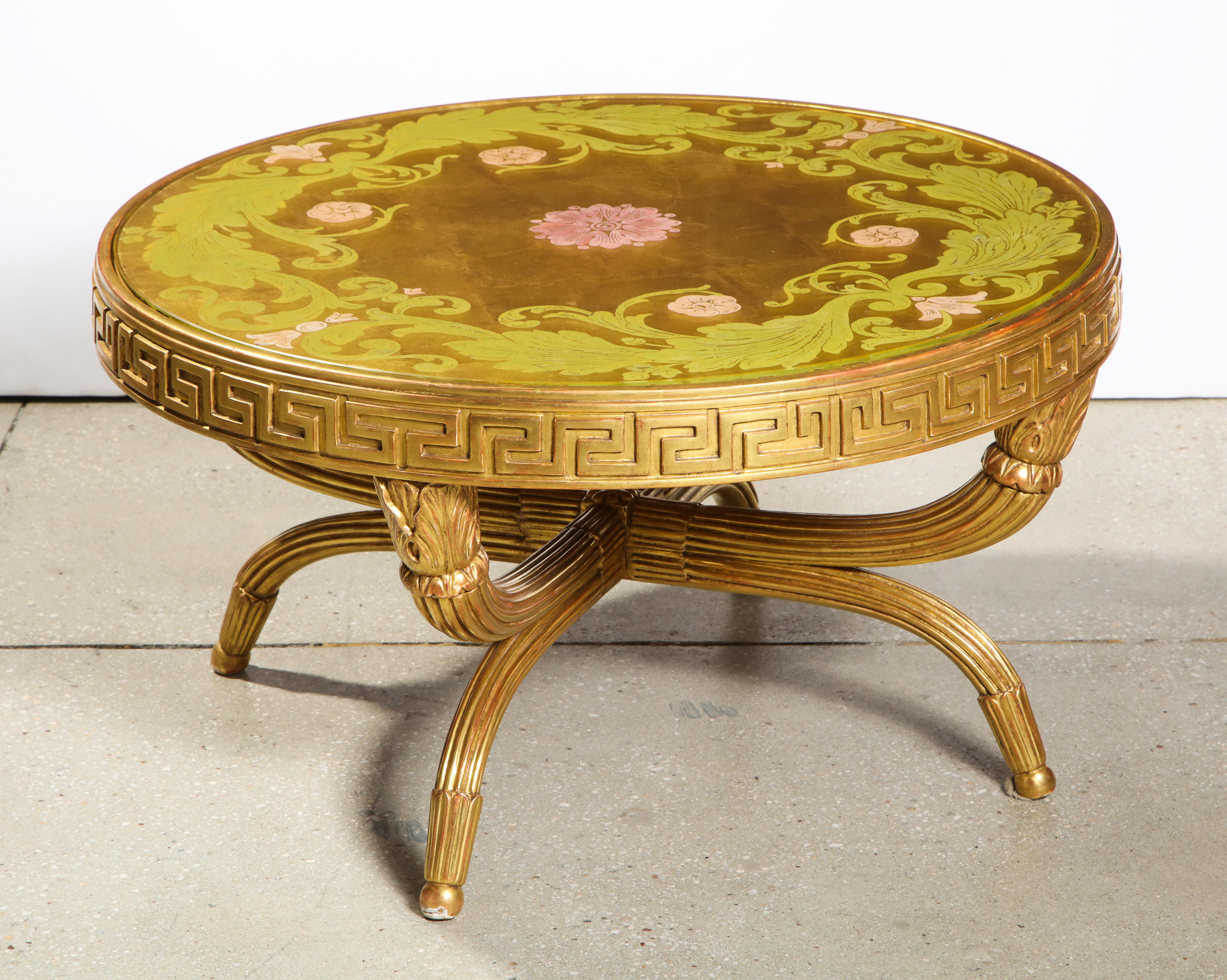 French Giltwood and Églomisé Cocktail/Coffee Table with Greek Key Design 2