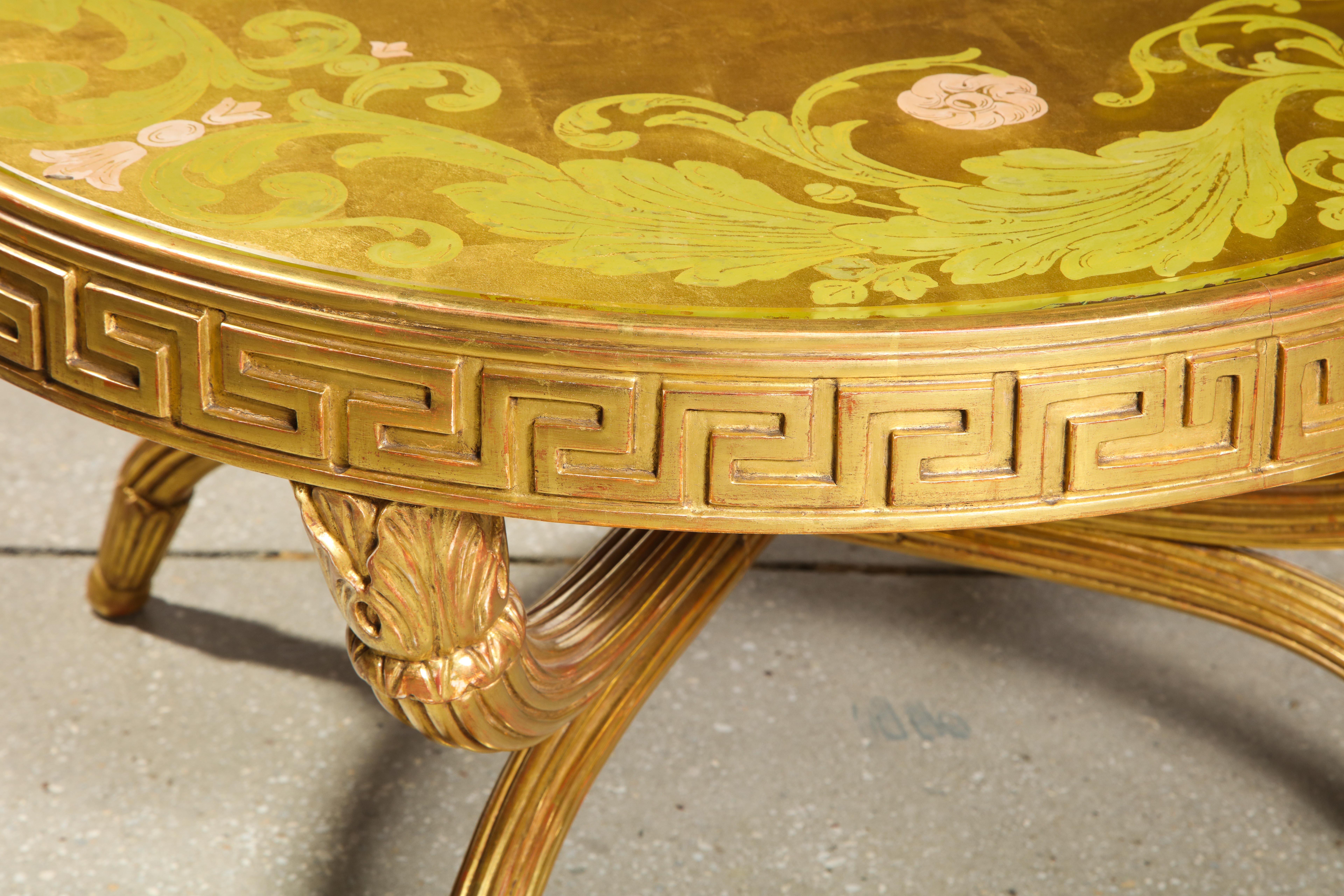 French Giltwood and Églomisé Cocktail/Coffee Table with Greek Key Design 3