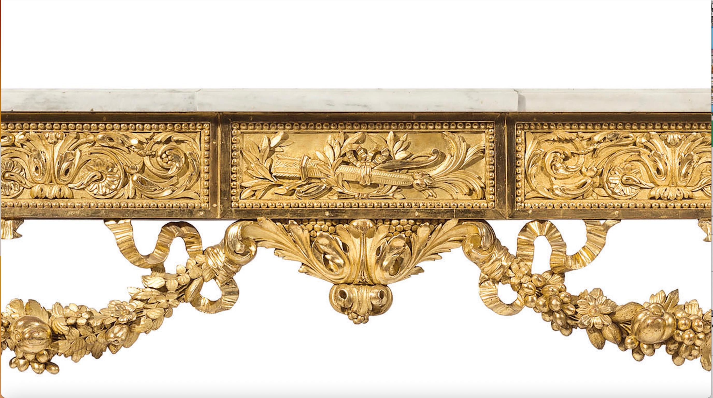 Marble French Giltwood Console of Louis XVI Style Late 19th Century For Sale