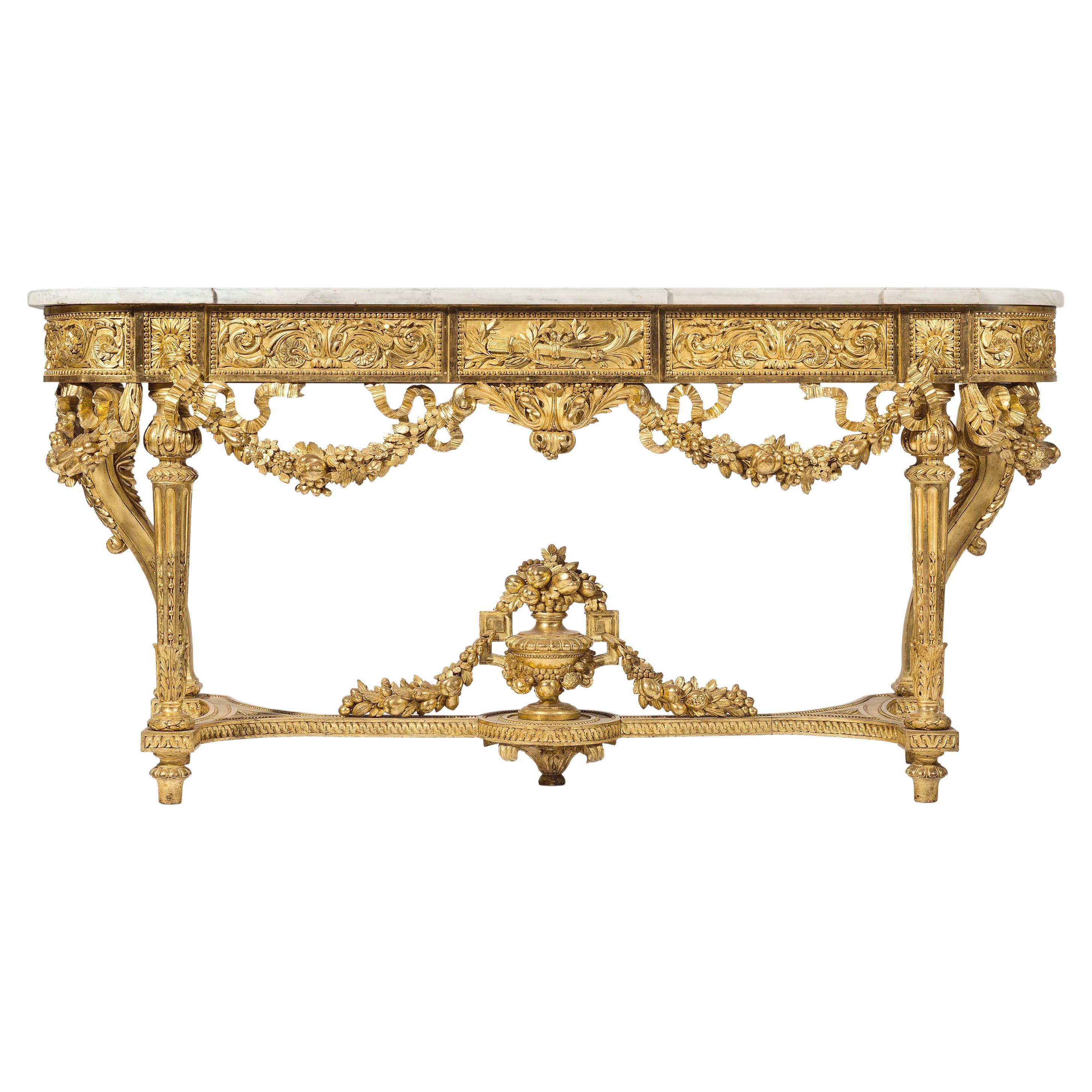 French Giltwood Console of Louis XVI Style Late 19th Century For Sale