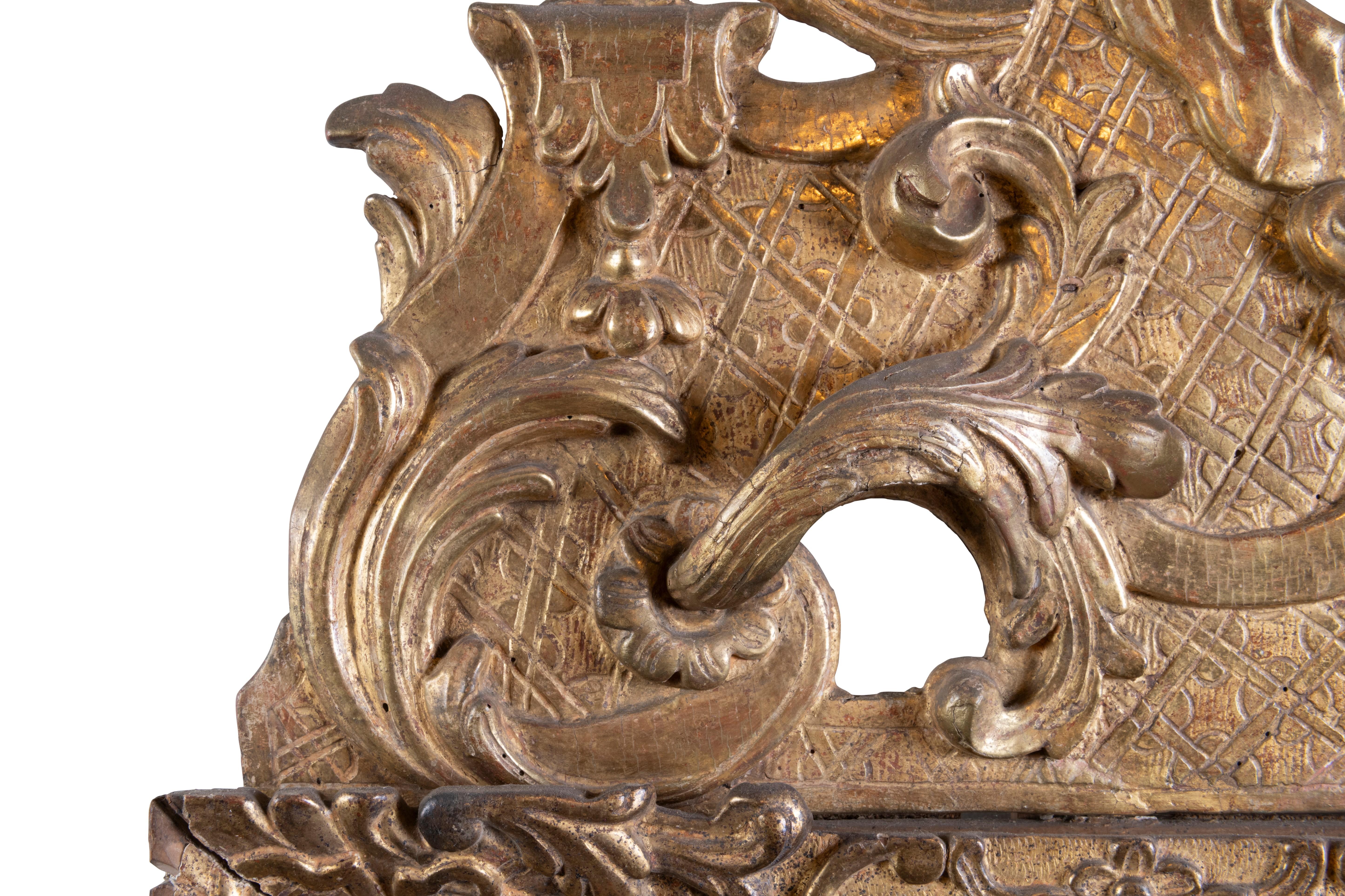 Hand-Carved A French Giltwood Over Mantle Mirror, 18th Century For Sale