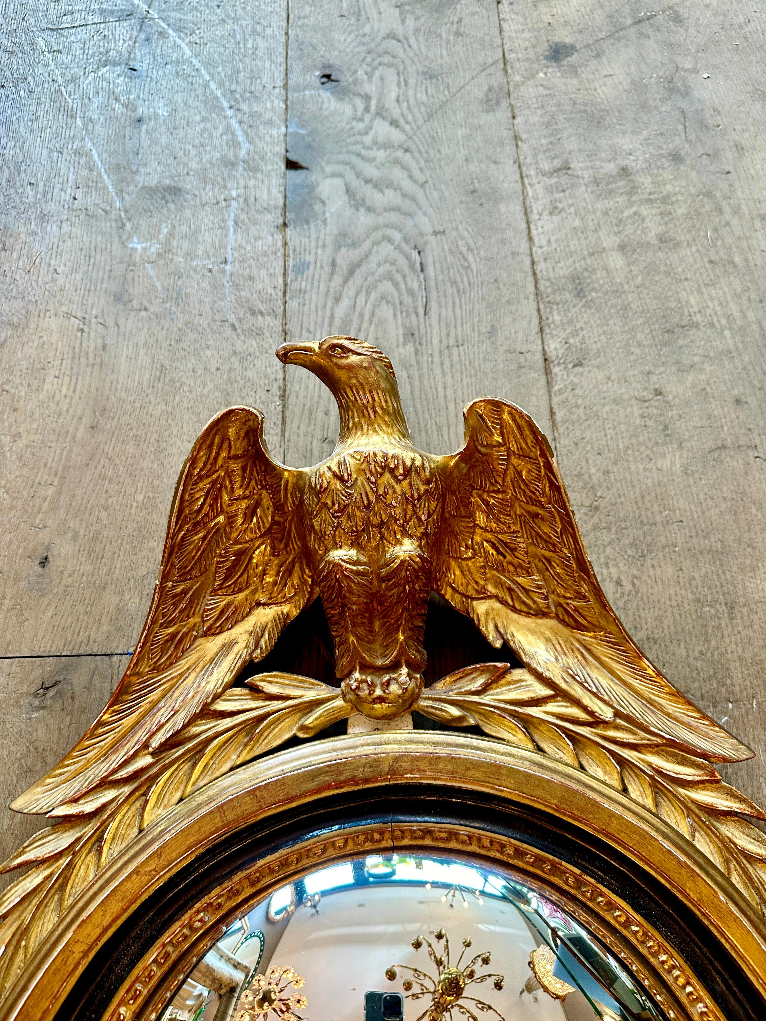 A French Gold Gilt Oval  Convex  Eagle Crested Mirror 2