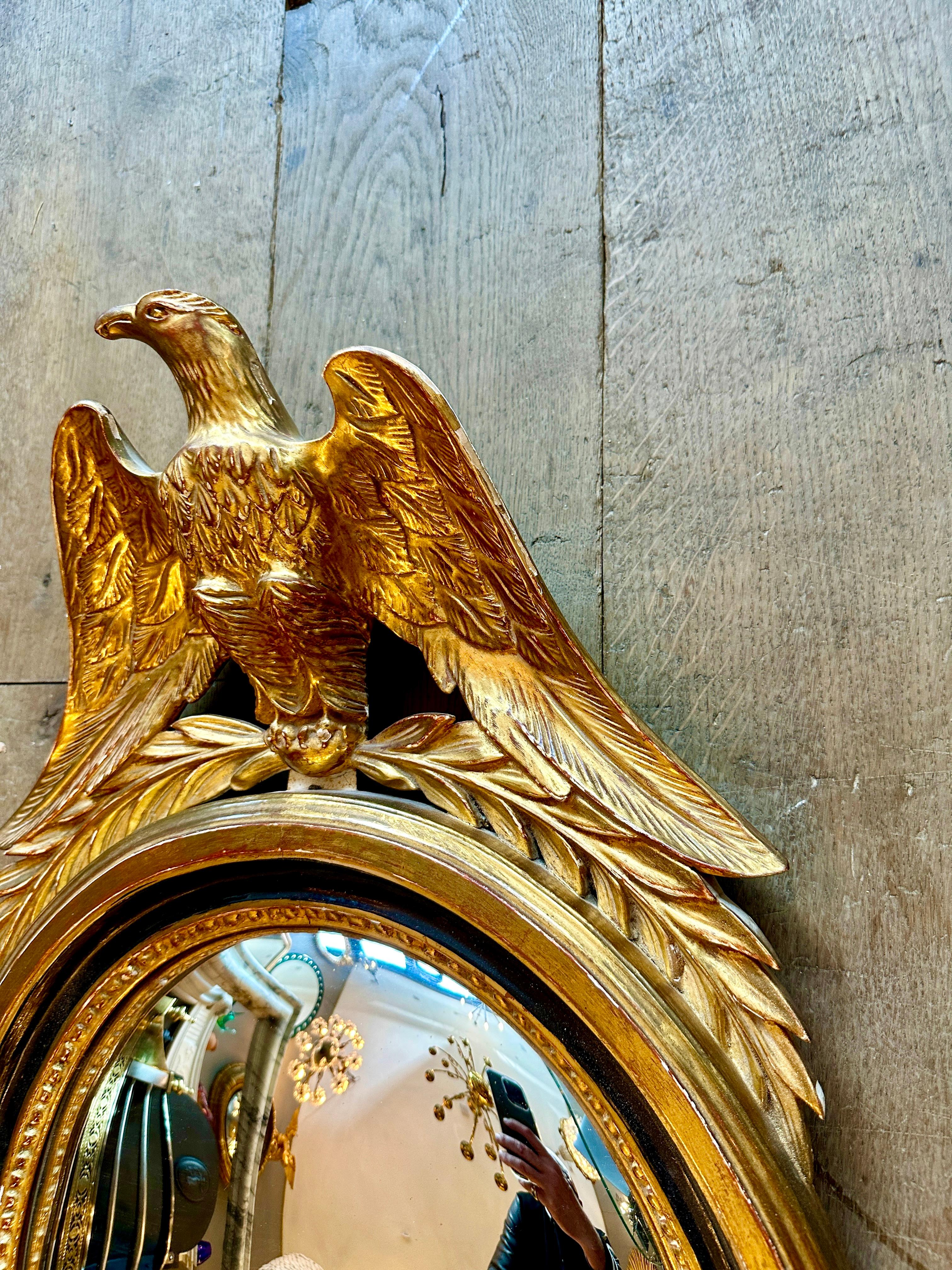 A French Gold Gilt Oval  Convex  Eagle Crested Mirror 3