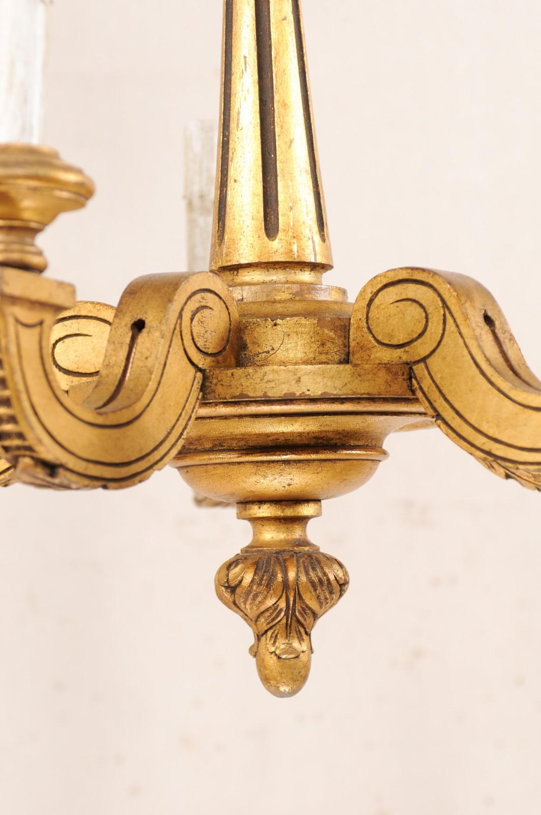 French Gold Tone Carved-Wood Five-Light Chandelier, Mid-20th Century For Sale 3