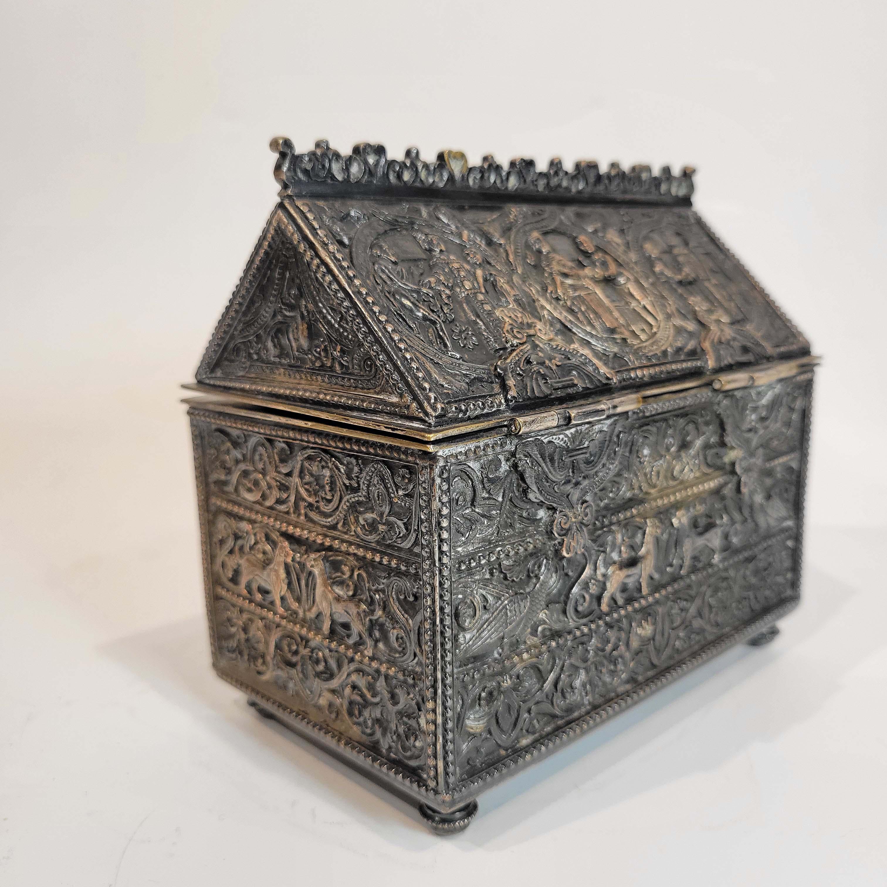 This is a beautifully decorated cigar box in 13th century French gothic decoration. Circa late 19th century, stamped 