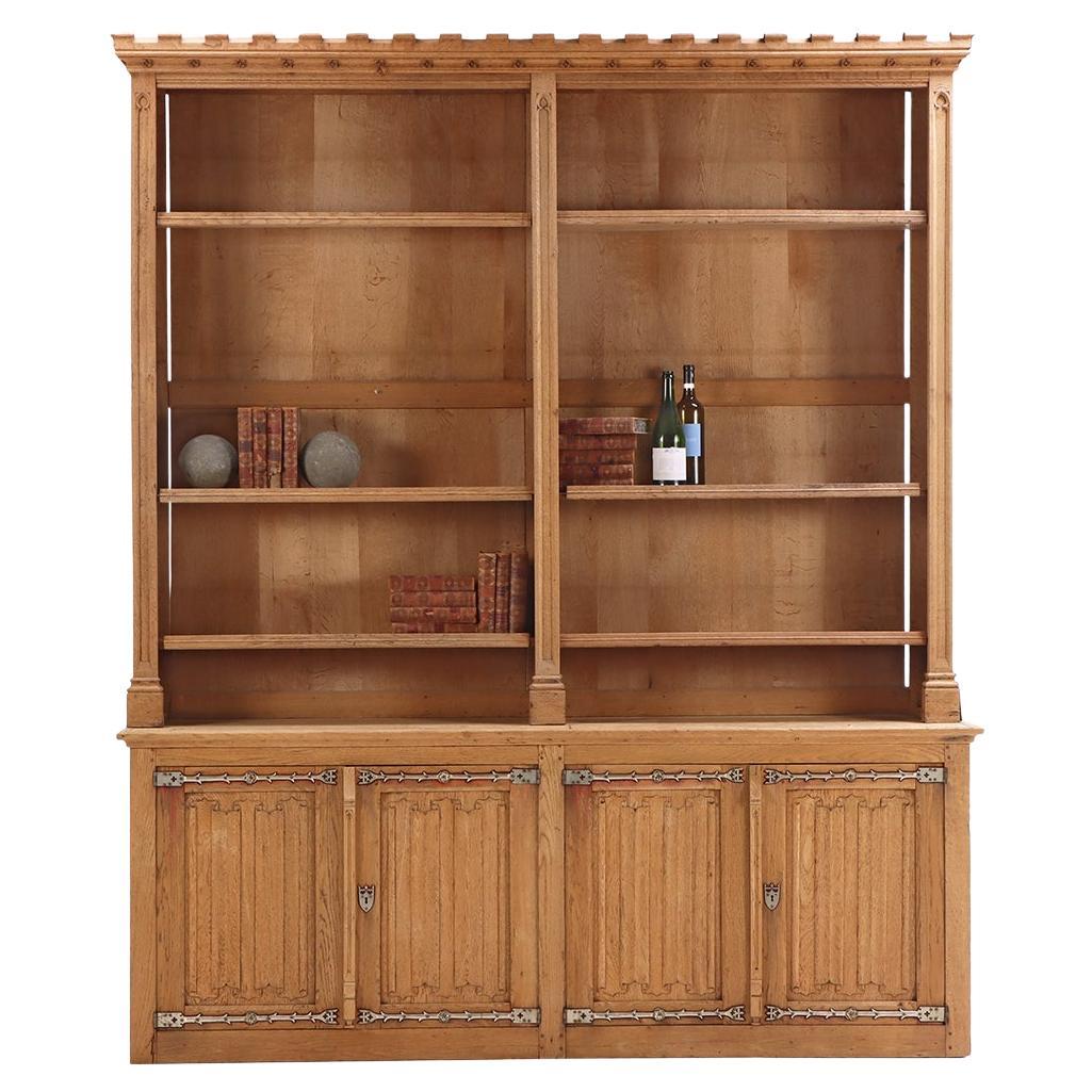 A French Gothic style two-part Oak Cabinet, C. 1900. For Sale