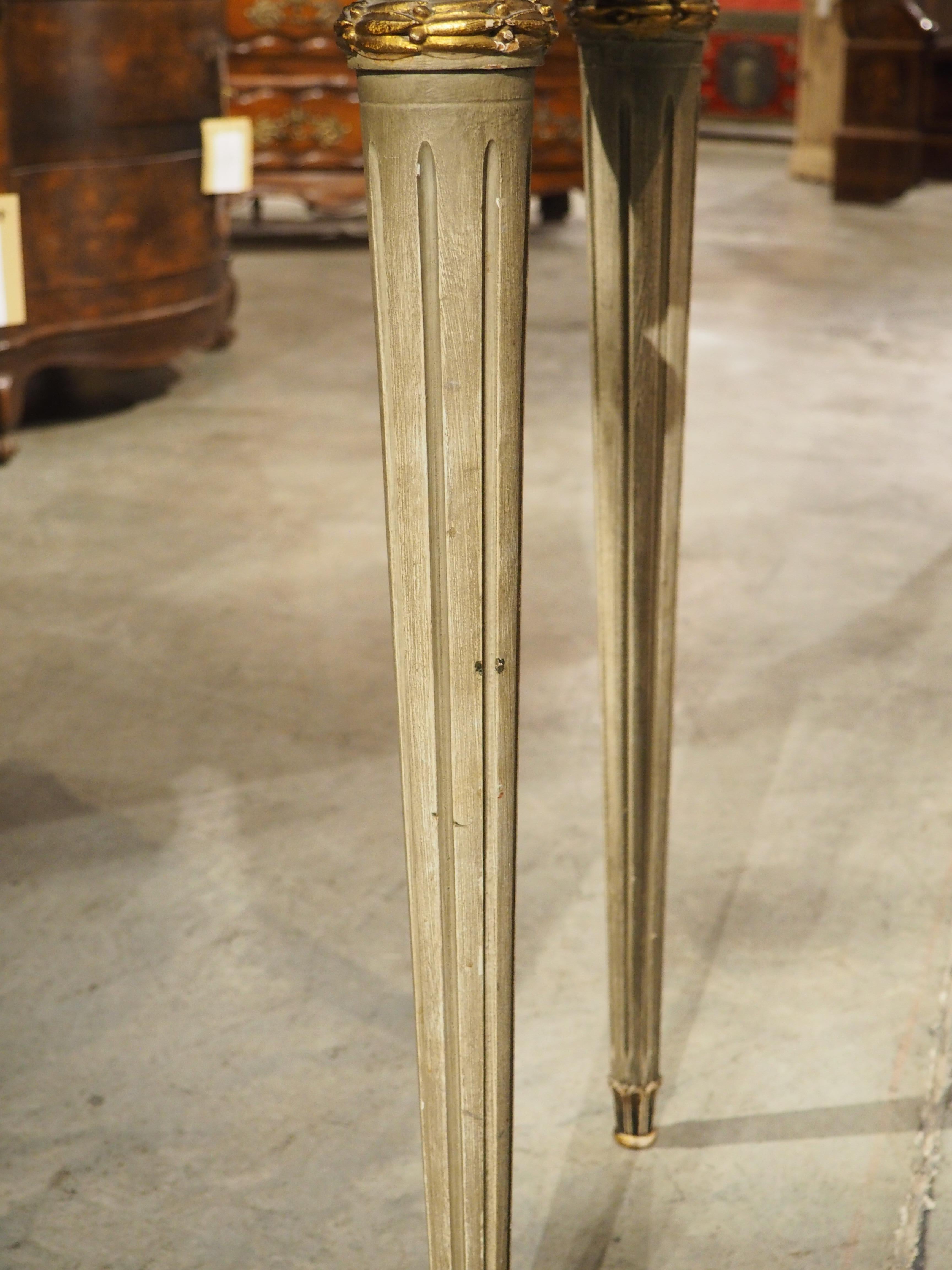 A French Gray Painted Louis XVI Style Demi-Lune Console Table with Marble Top 5