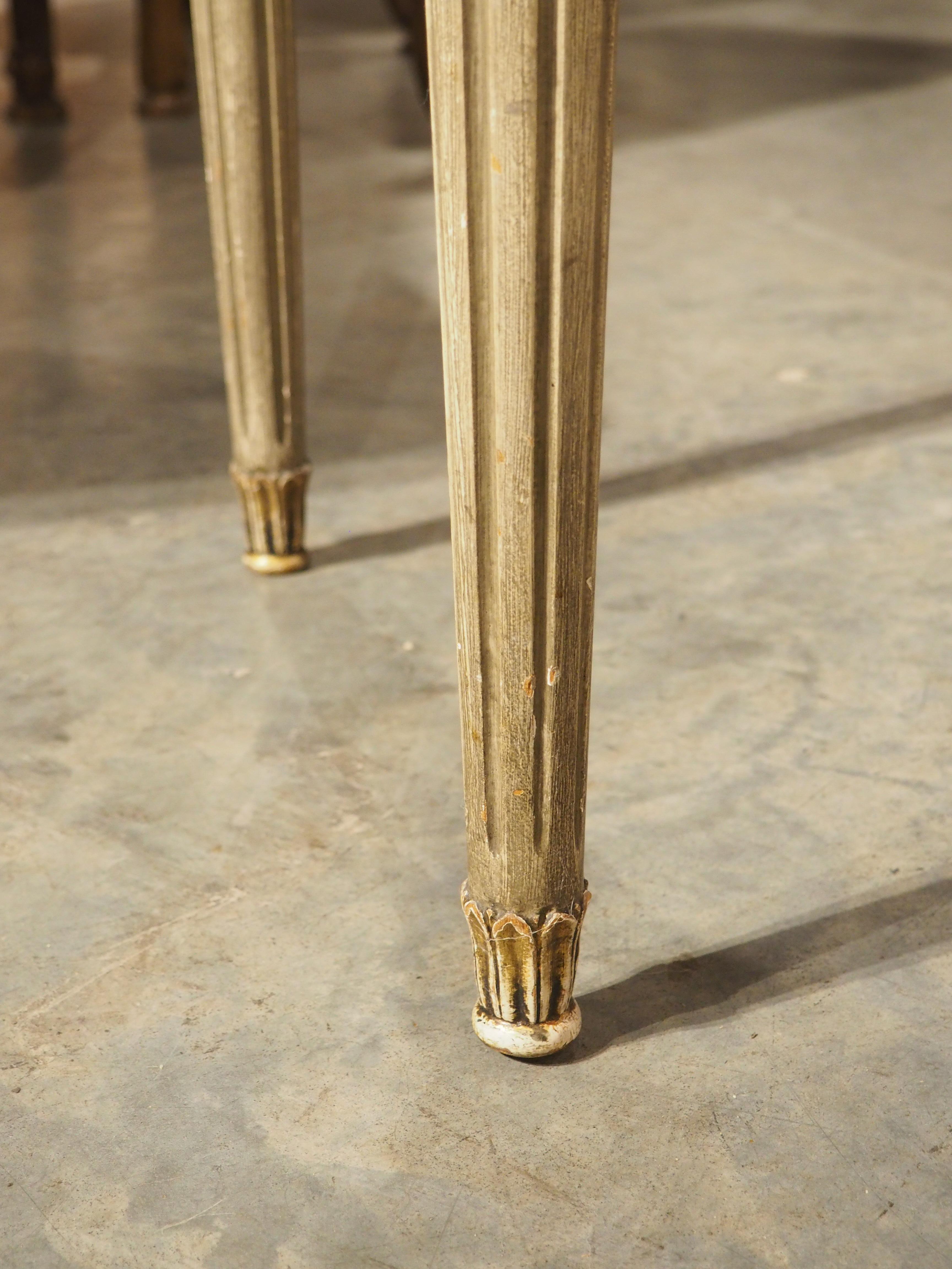 A French Gray Painted Louis XVI Style Demi-Lune Console Table with Marble Top 6