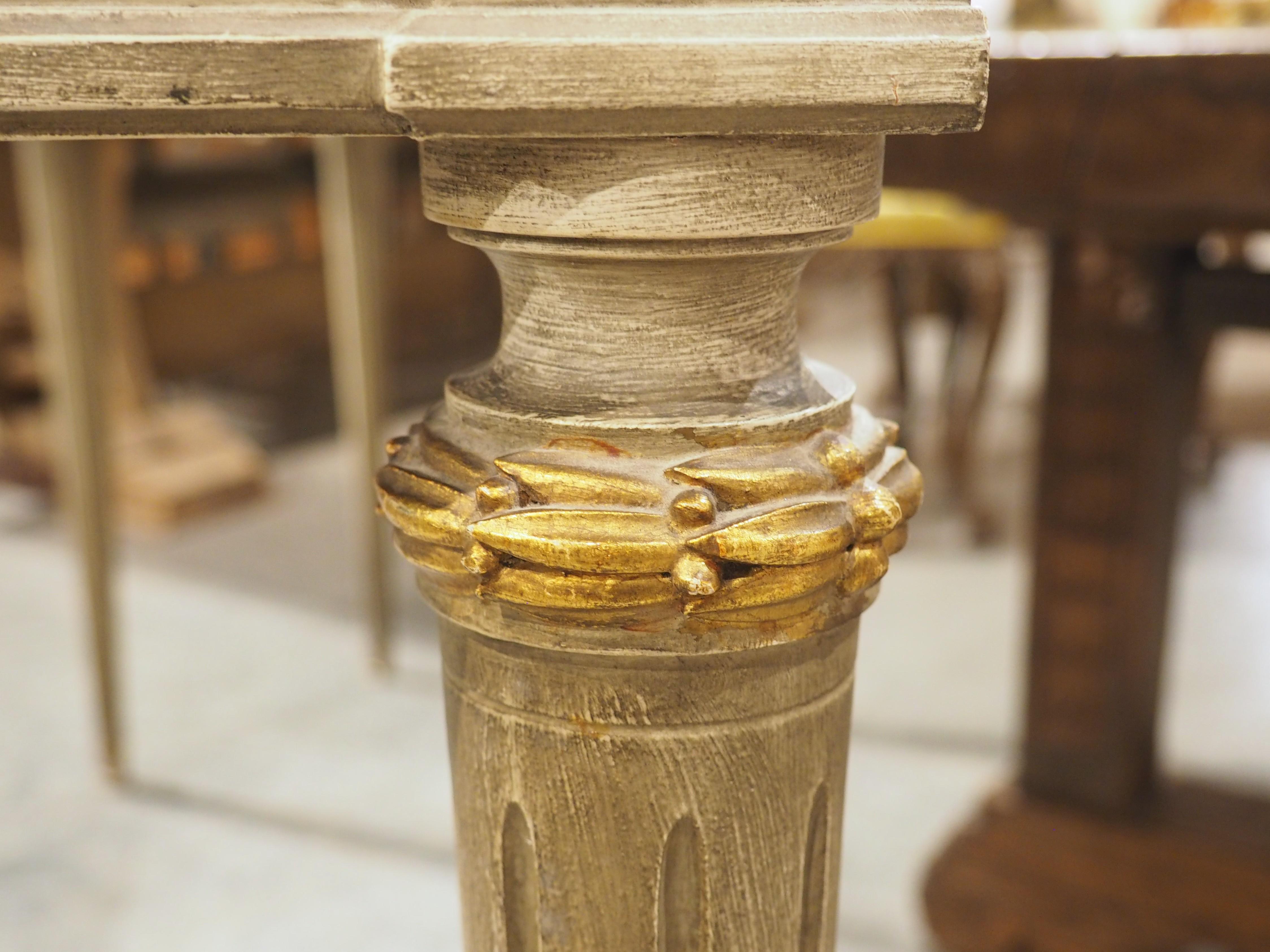 A French Gray Painted Louis XVI Style Demi-Lune Console Table with Marble Top 1